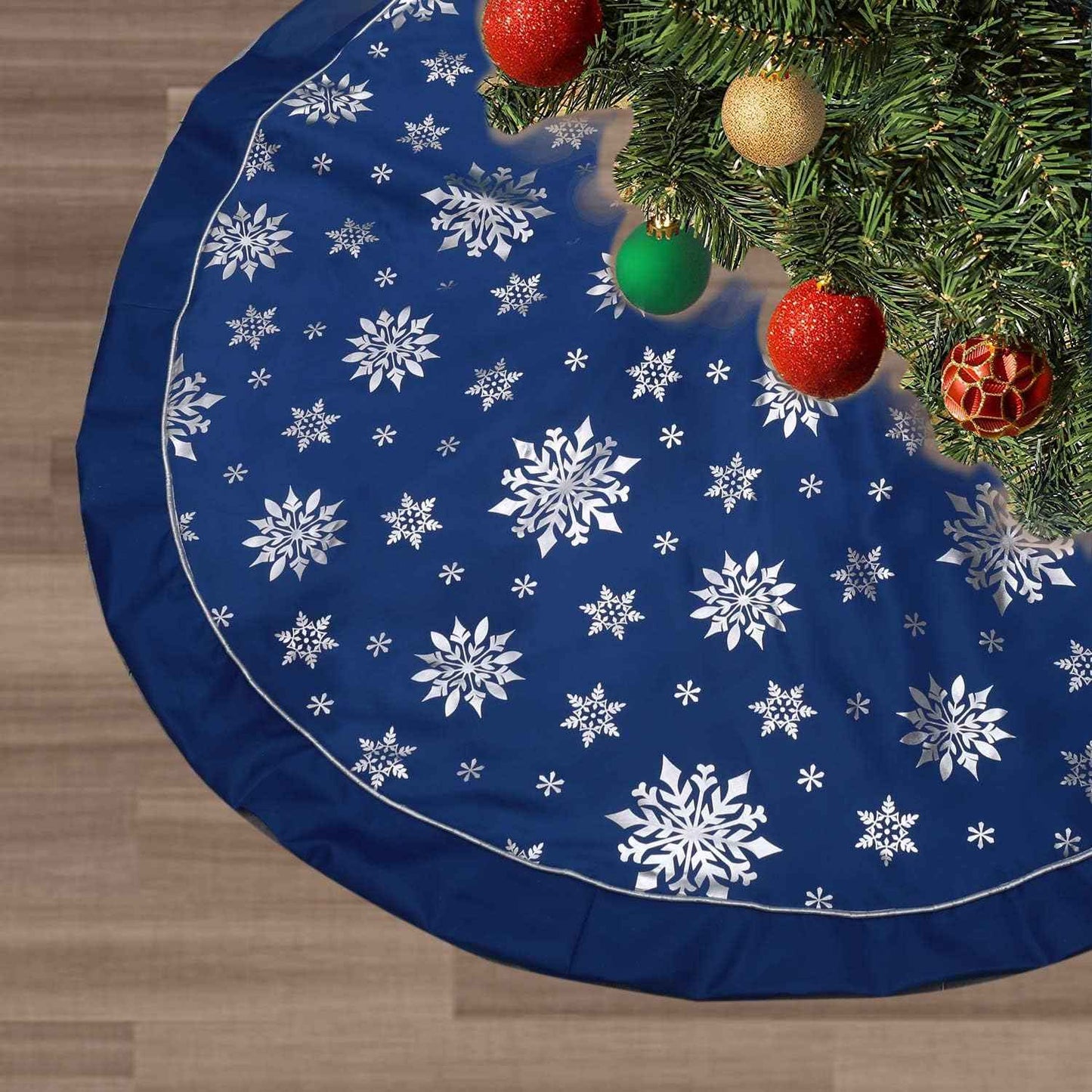 Flash World 48 Inch Large Christmas Tree Skirt Xmas Soft Cover Mat Decor Snowflake Collar Farmhouse Tree Skirt for Holiday Ornaments Party Home Indoor Decorations (Red, 48INCH)