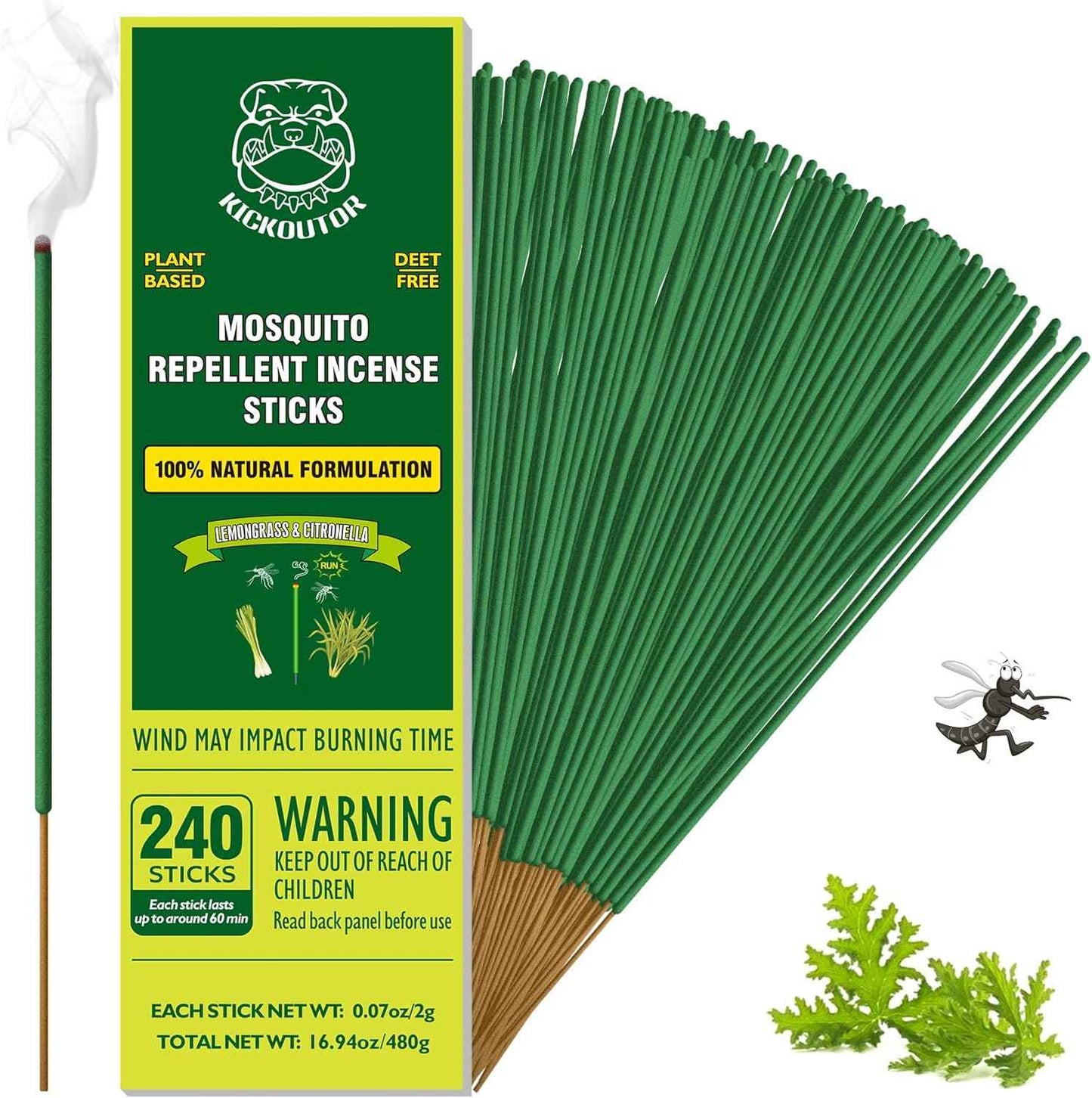 KICKOUTOR® Mosquito Repellent Outdoor Patio 120 PCS Citronella Oil Mosquito Incense Sticks Natural Organic Mosquito Barrier Mosquito Repeller for Backyard Travel Camping Indoors Gnat Mosquito Control