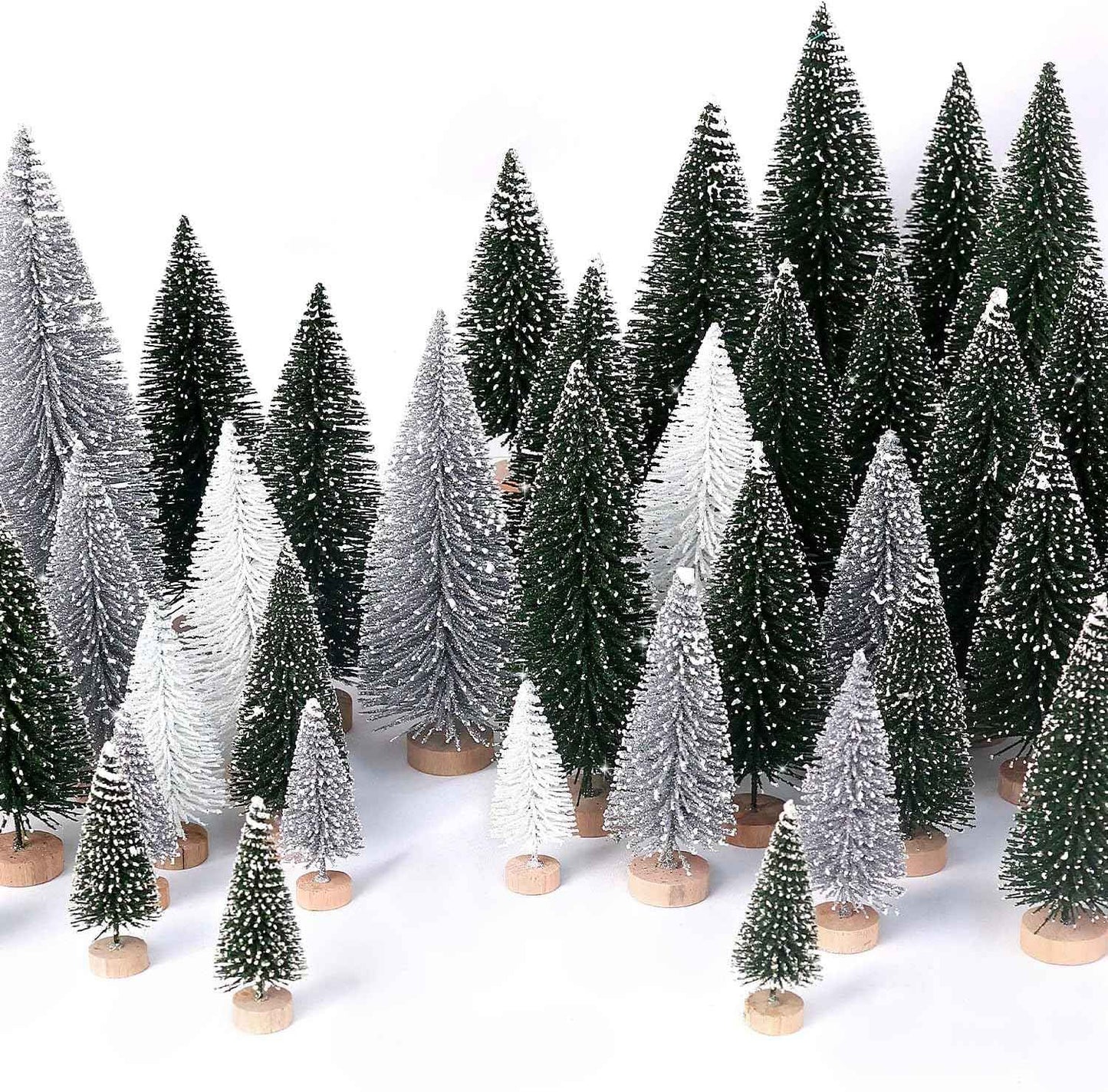 30Pcs Christmas Decorations Mini Christmas Trees, Artificial Christmas Tree Bottle Brush Trees with Wooden Base for Christmas Decor Christmas Party Home Table Craft