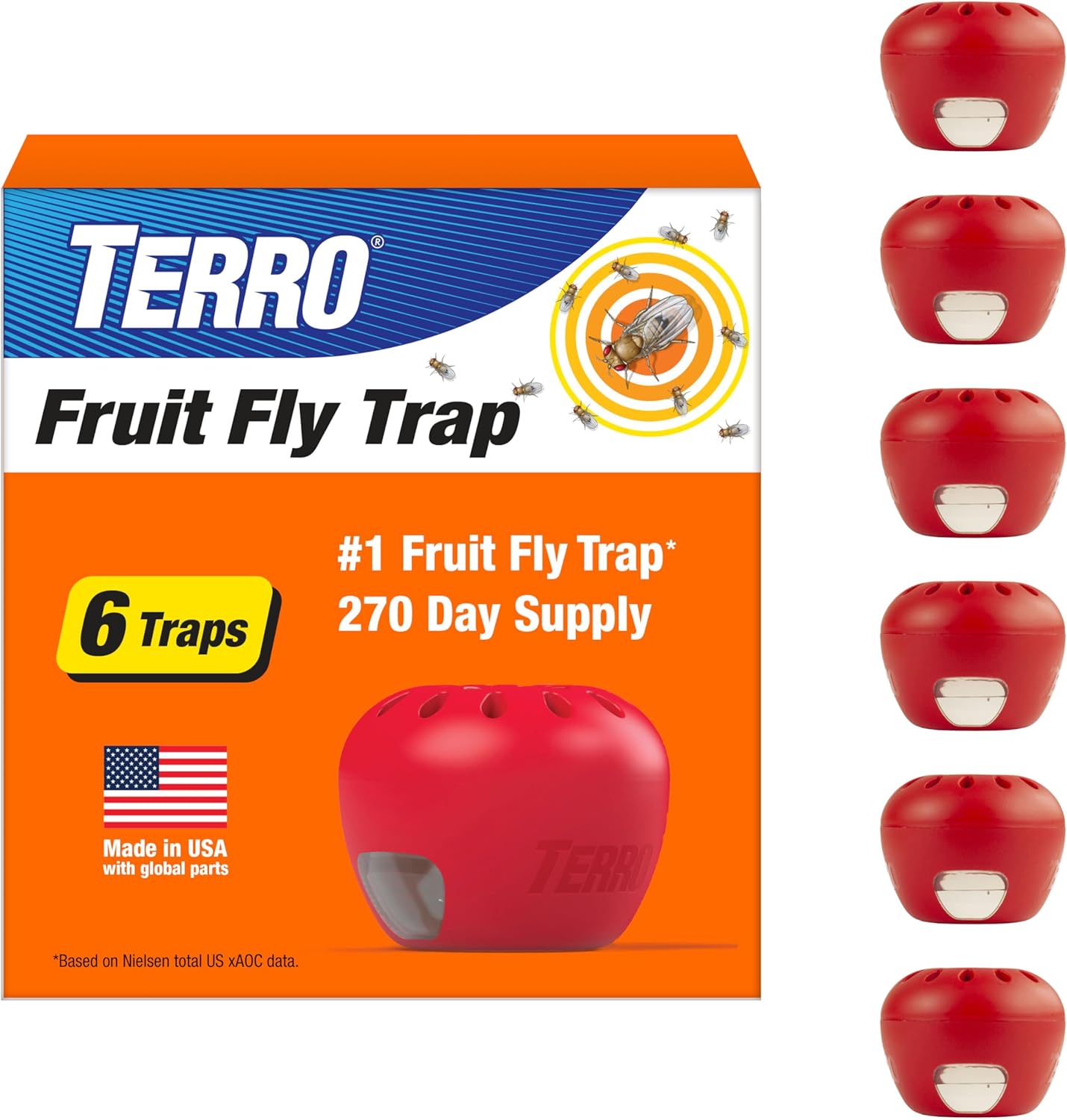 Terro Fruit Fly Traps for Indoors (6 Pack) + 270 Days of Lure Supply
