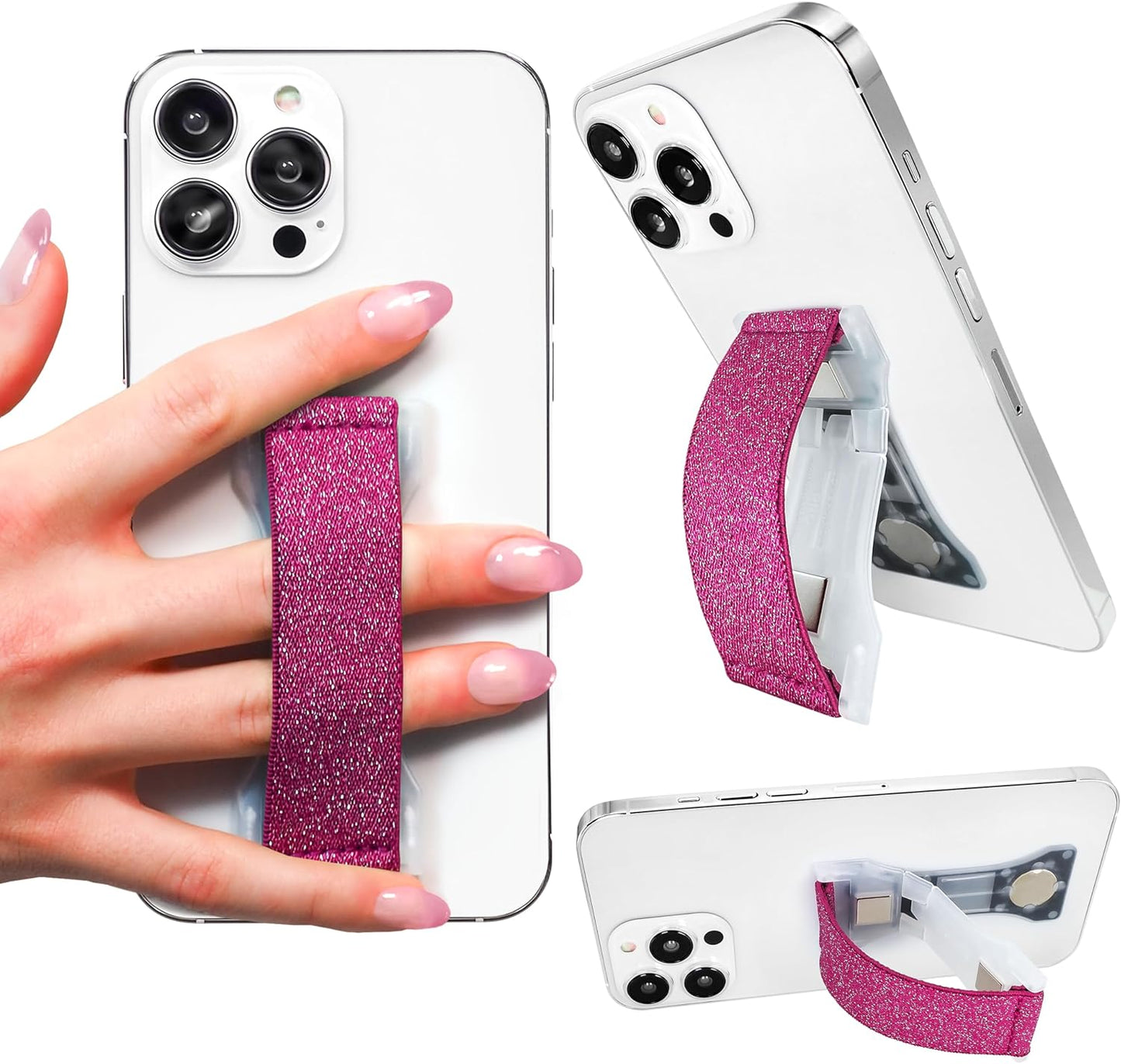 LOVEHANDLE PRO Premium Phone Grip - Silicone Phone Strap - Magnetic Phone Mount and Kickstand for Smartphone and Tablet - Natural Glow Silicone