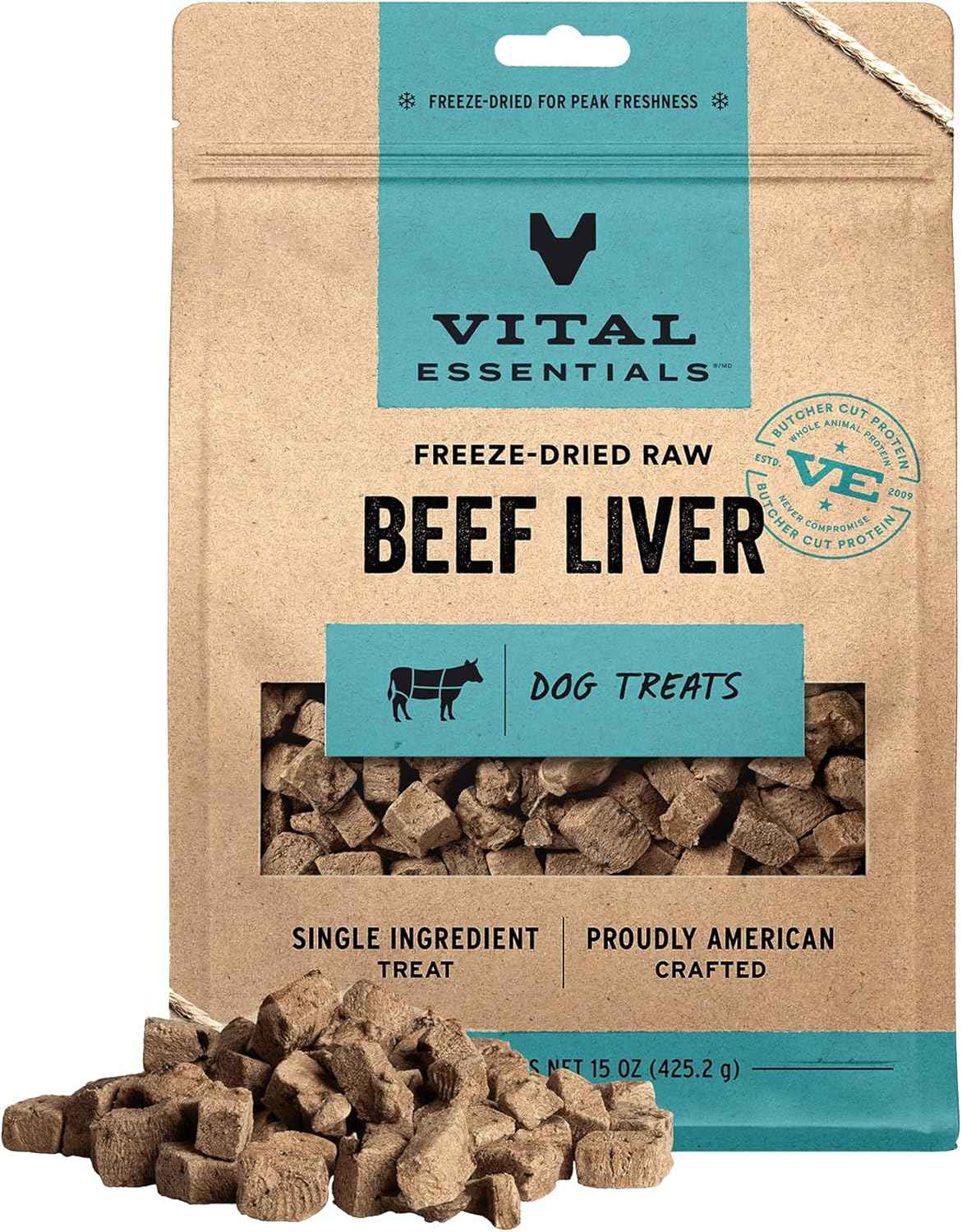 Vital Essentials Single Ingredient Beef Liver Dog Treats, 2.1 oz | Freeze-Dried Raw | Premium Quality High Protein Training Treats | Grain Free, Gluten Free, Filler Free