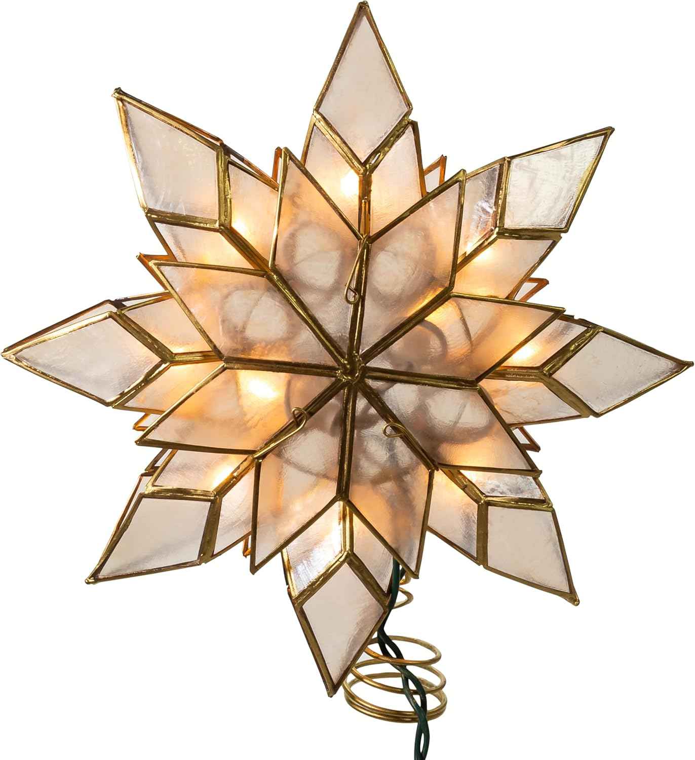 Kurt Adler 8.5-Inch Capiz Star Tree Topper with 10 Clear Lights and 1 Spare Bulb