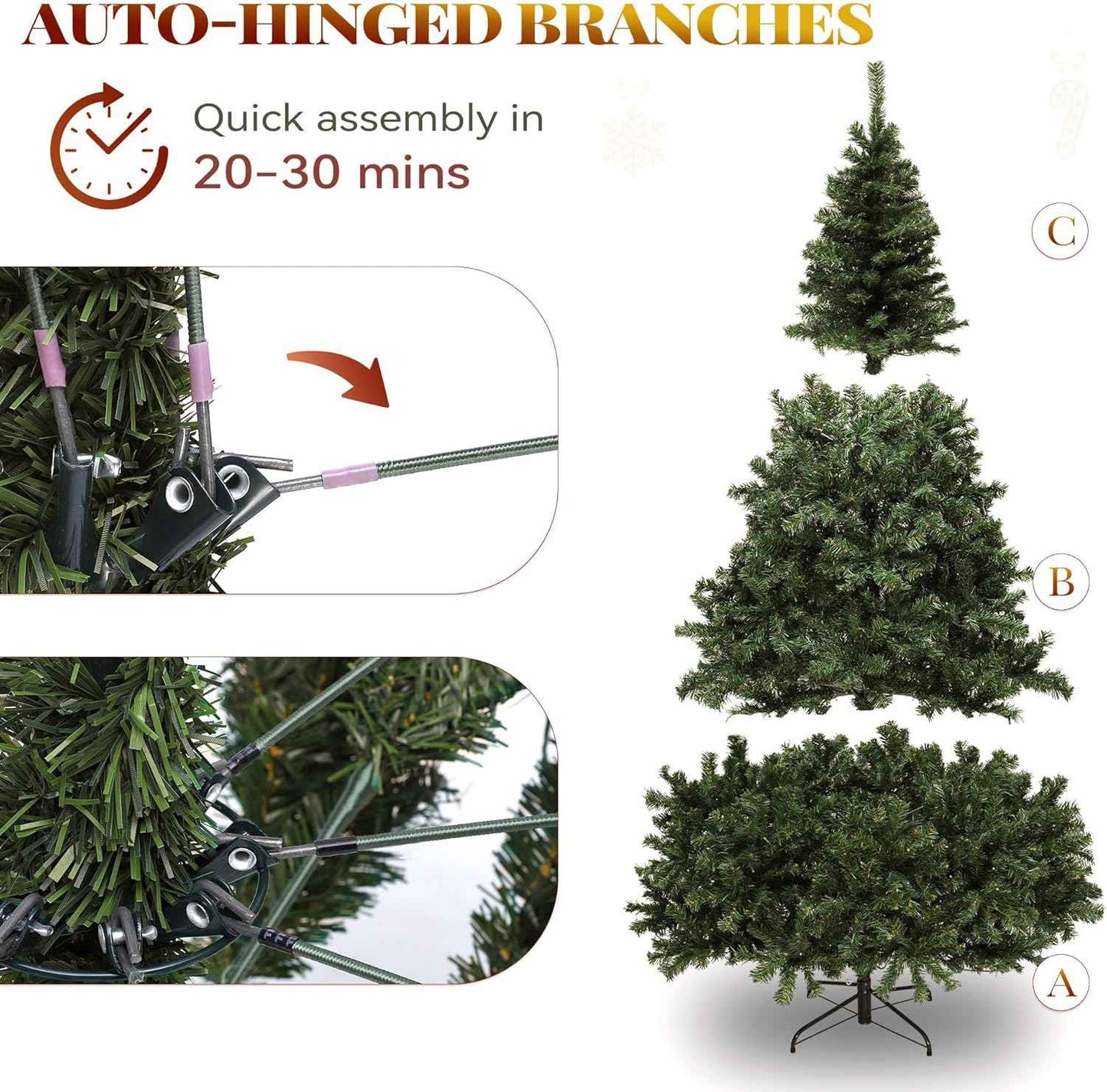 YITAHOME Pre-Lit Green Artificial Hinged Christmas Tree with Remote Control, 6ft Prelighted Spruce Xmas Tree for Home, Office, Party Decoration with 1000 Branch Tips and 250 Lights, Green