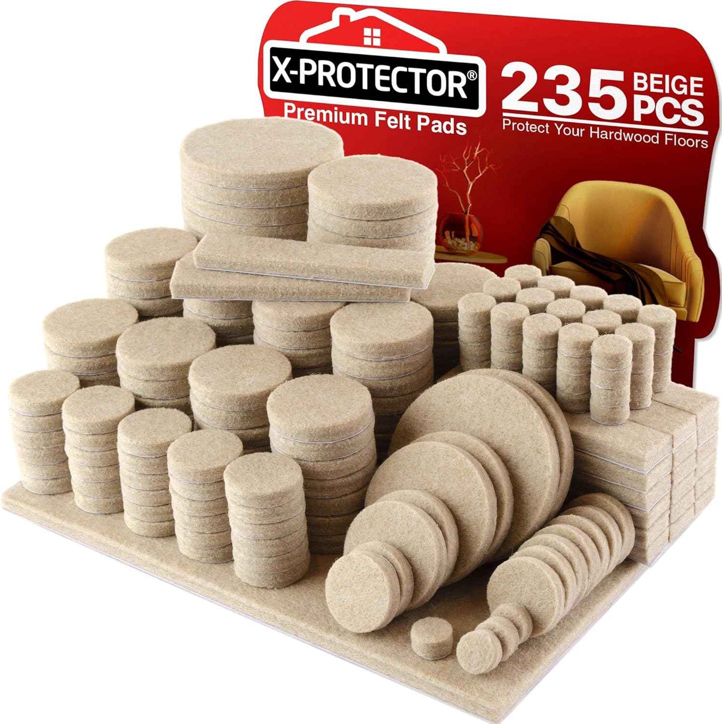 Felt Furniture Pads X-PROTECTOR 133 PCS Premium Furniture Pads - Felt Pads Furniture Feet Best Wood Floor Protectors - Protect Your Hardwood & Laminate Flooring! Brown and Beige