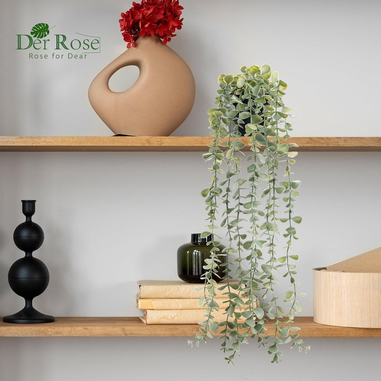 Der Rose 1Pcs Fake Plants Hanging Artificial Potted Faux Eucalyptus Plants for Vintage Boho Farmhouse Bathroom Office Desk Wall Book Shelf Room Accessories Decor Indoor - Rayz Mart