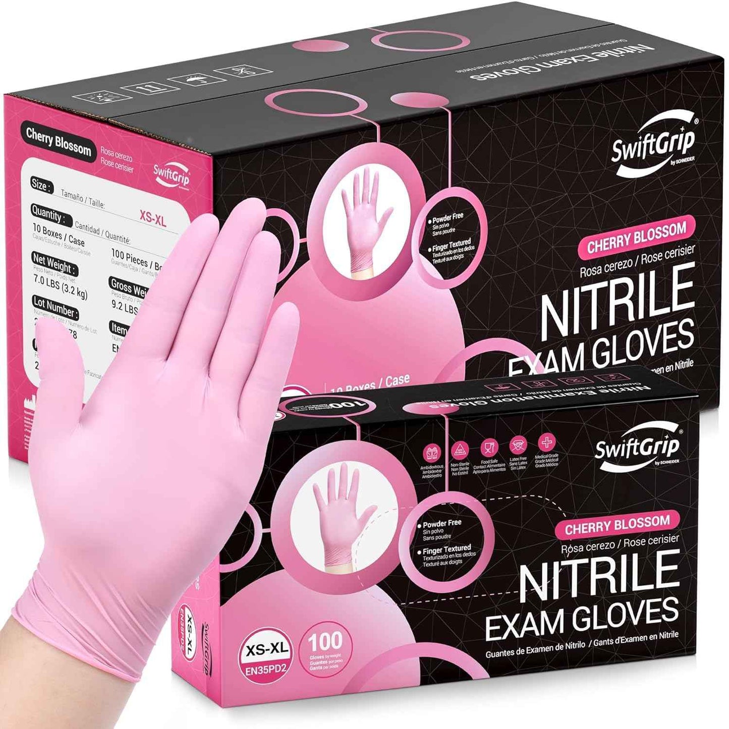 Pink Nitrile Gloves, 3-mil, Industrial Gloves Disposable Latex Free, for Cleaning & Esthetician, Rubber Powder-Free, 100-ct Box (Medium)