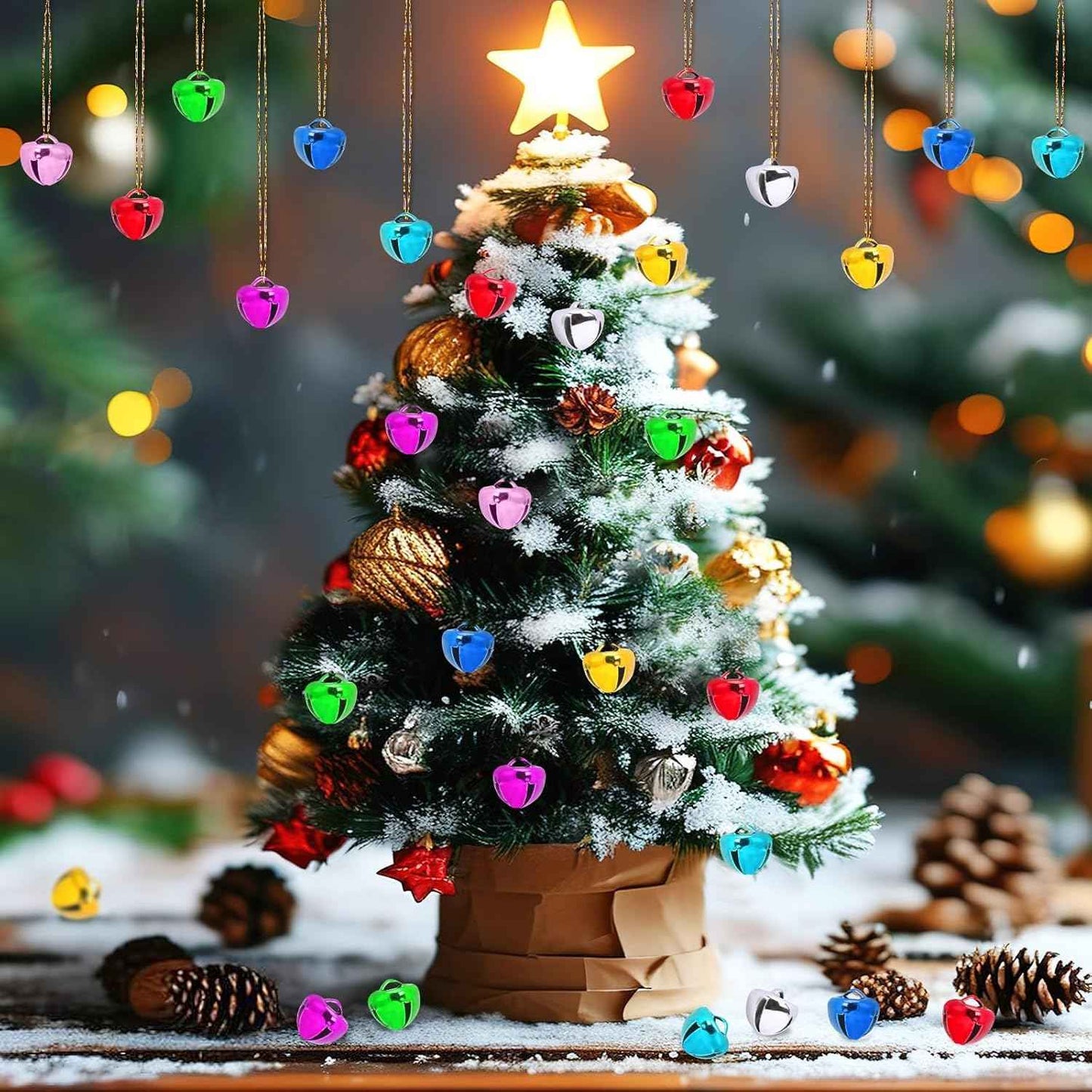 Augshy 120 Pieces Multicolour Jingle Bells, 2/5 Inch Craft Bell Bulk for Christmas Home and Pet Decorations Xmas Decor Party Favors Supplies