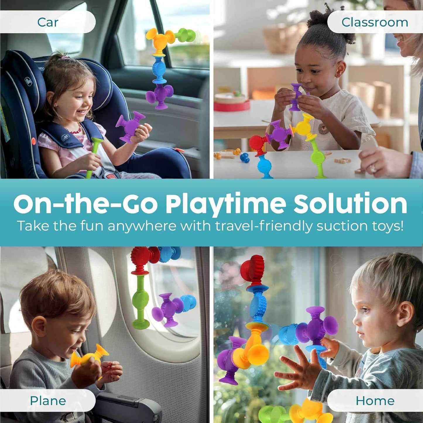 BUNMO Stocking Stuffers for Kids - Toddler Suction Bath Toys - Connect, Build, Create - Toddler Stocking Stuffers - Fine Motor Skills - Stimulating Sensory Fun - Textured 10 Pack