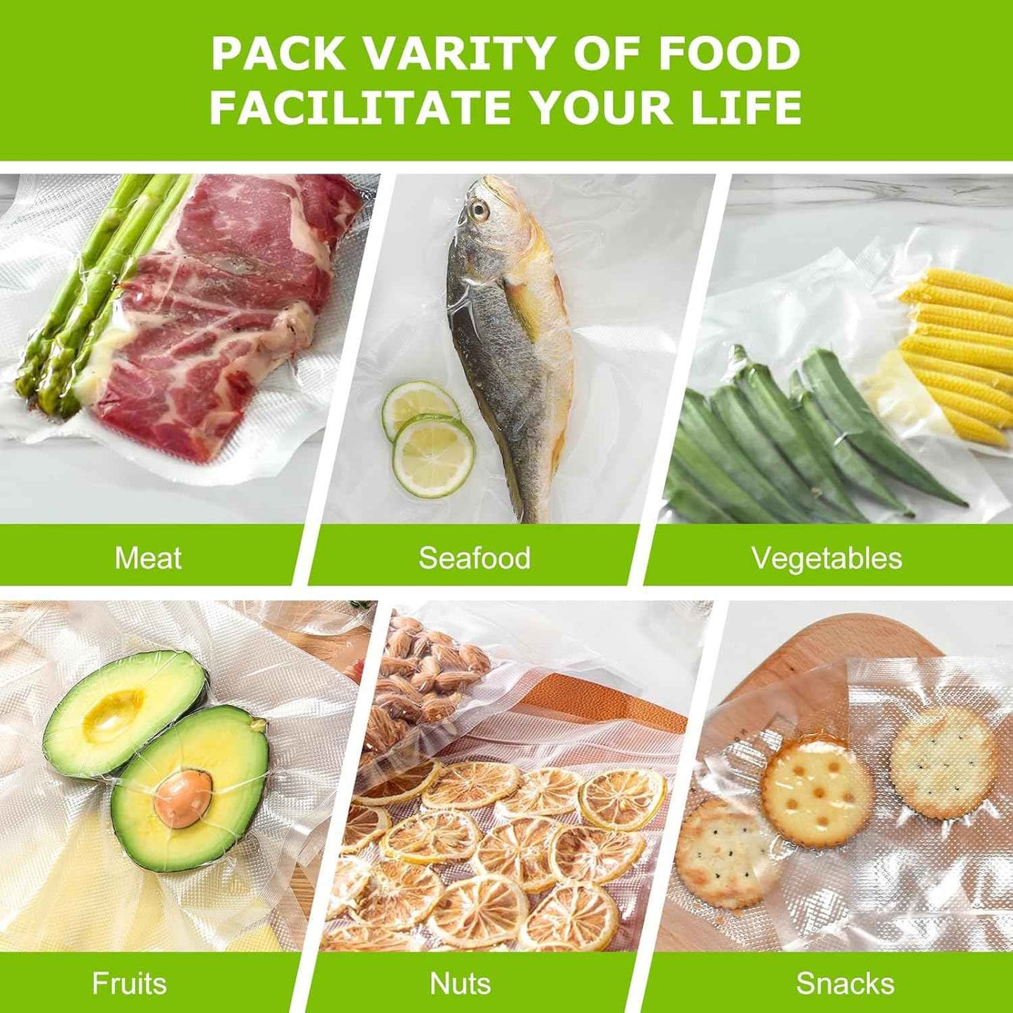 Bonsenkitchen Vacuum Sealer Bags, 50 Quart 8" x 12" Precut Food Sealer Bags, Commercial Grade, BPA Free, Heavy Duty, Customized Size Vacuum Bags for Vac Storage, Meal Prep or Sous Vide Cooking, VB12