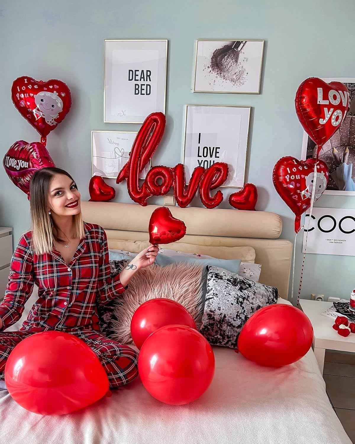 5 Pcs Red Heart Shaped Balloons Red Love Valentine Balloons for Valentines Day Bridal Shower Wedding Party Decorations