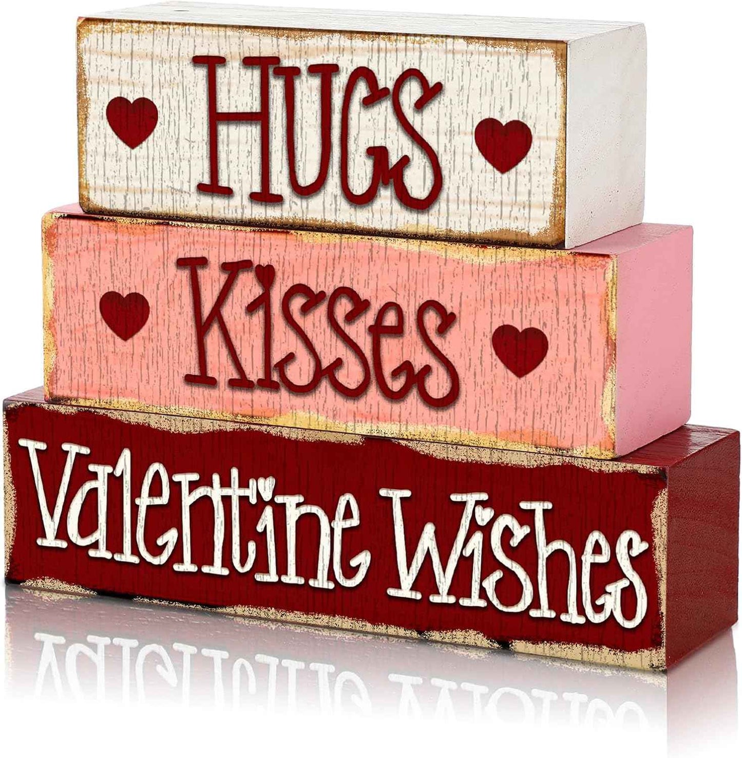 3 Pcs Valentine Table Decoration Signs Tiered Tray Valentine Wooden Love Blocks Heart Wood Freestanding Decor for Farmhouse Centerpiece Wedding Gift(Classic Style)