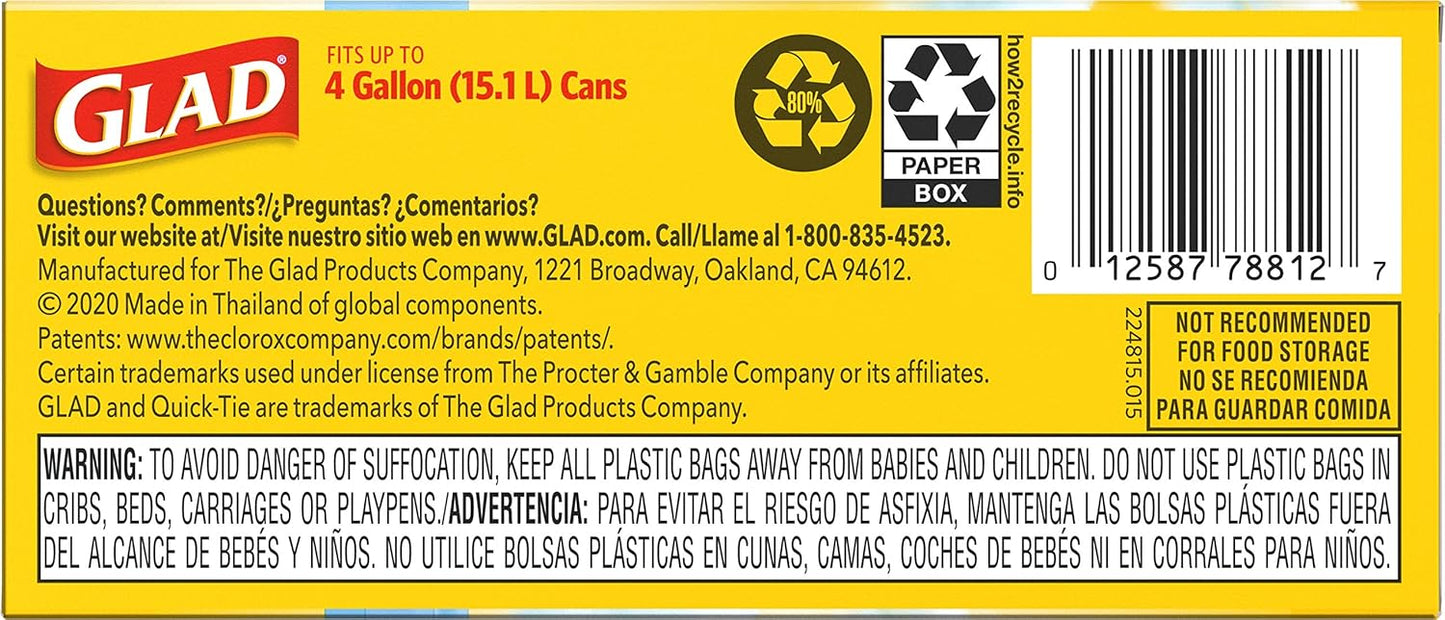 Glad Small Trash Bags 4 Gallon, Febreze Fresh Clean Garbage Bags, Odor Resistant with Quick Tie, 26 Count - Rayz Mart