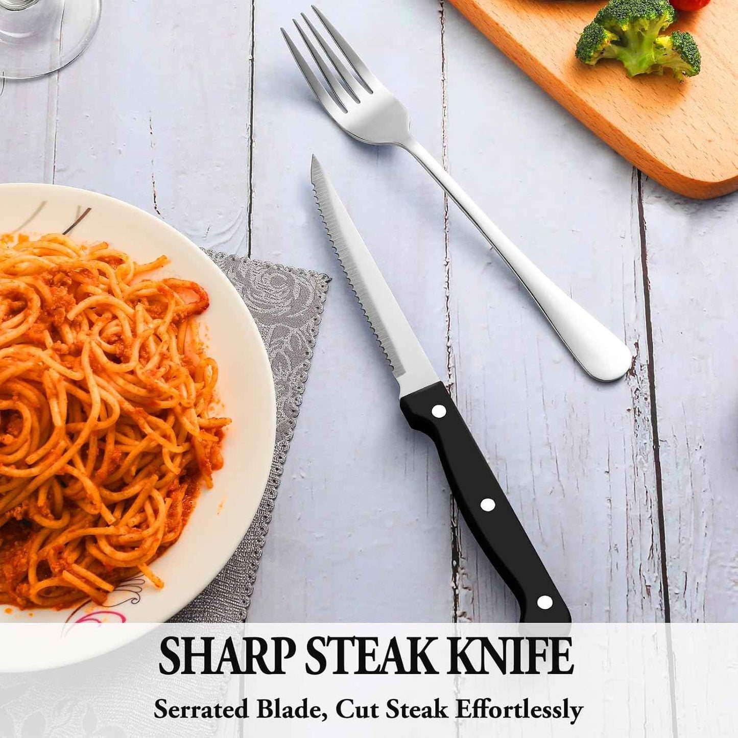 MUTNITT Silverware Set with Steak Knives Service for 4,Stainless Steel Flatware, Mirror Polished Cutlery Utensil Set for Home Kitchen Eating Tableware, Include Fork Knife Spoon, Dishwasher Safe