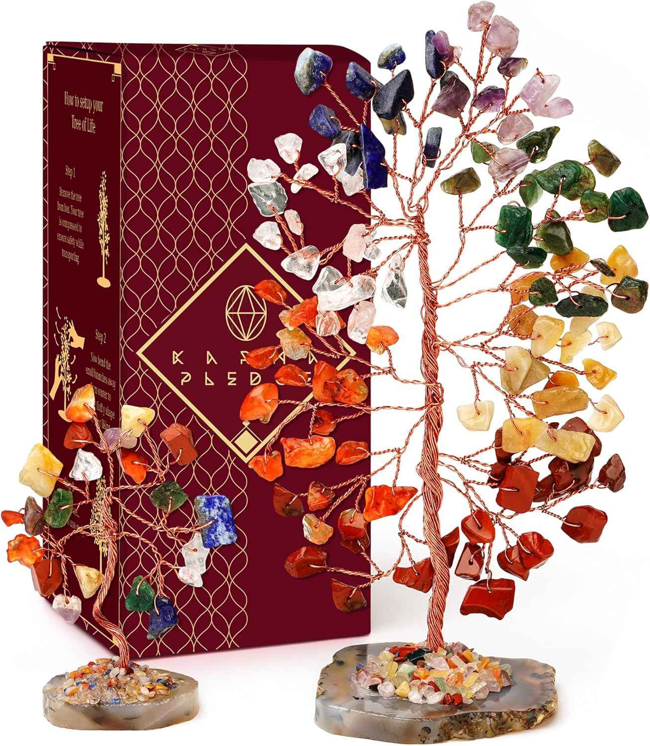 Crystal Tree of Life 7 Chakra Healing Crystals Trees for Home Decor, Office Desk Decor, Boho Decor, Handmade Bonsai Trees for Positive Energy, Money, Good Luck Birthday Gifts for Women, Mom