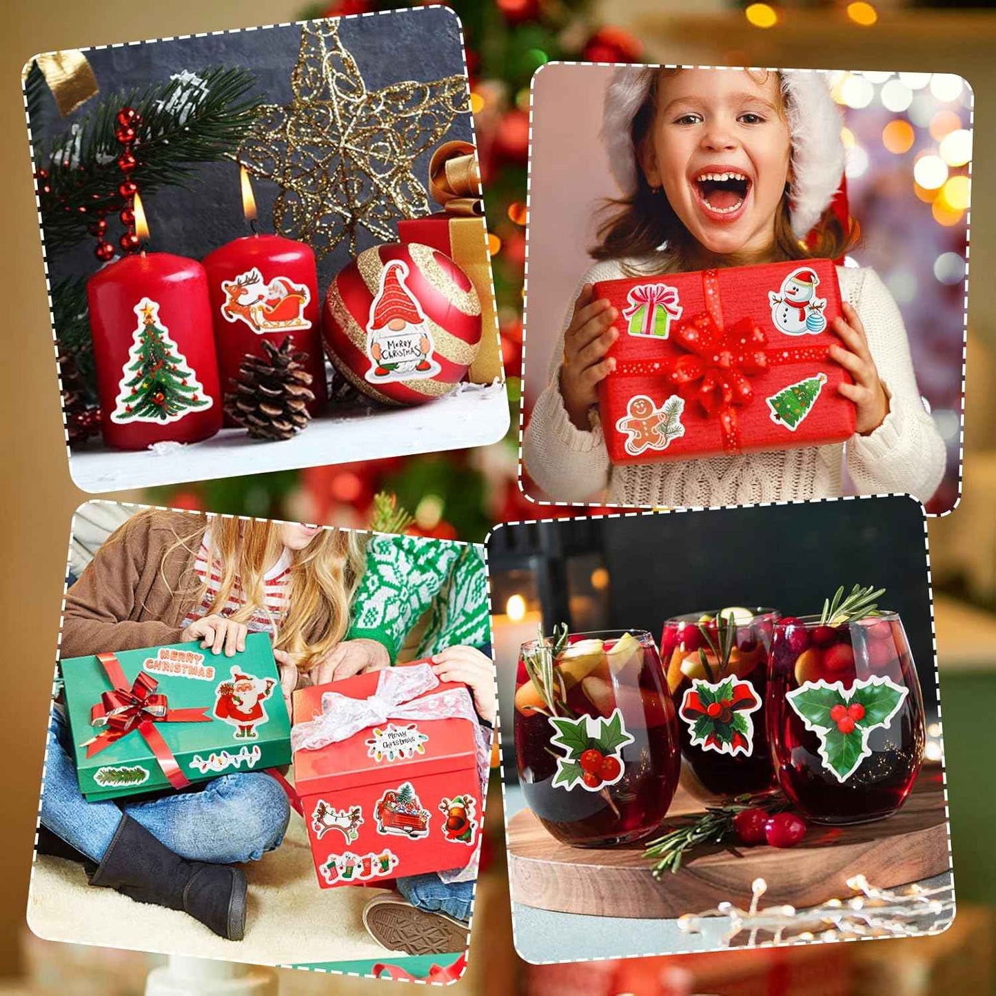 JULBEAR 200PCS Christmas Stickers, Non-Repeating Vinyl Holiday Party Stickers for Water Bottles, Cards, Scrapbooking Crafts Christmas Decorations Party Favors, Christmas Gifts for Kids Teens Adults