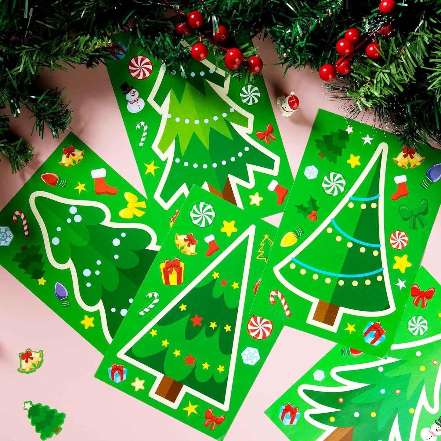 JOYIN 24 Pcs Christmas Tree Stickers, Make Your Own Christmas Tree Green Stickers Sheets, Party Favors for Kids Xmas Party Supplies, Classroom Games, Stocking Stuffers Holiday Presents