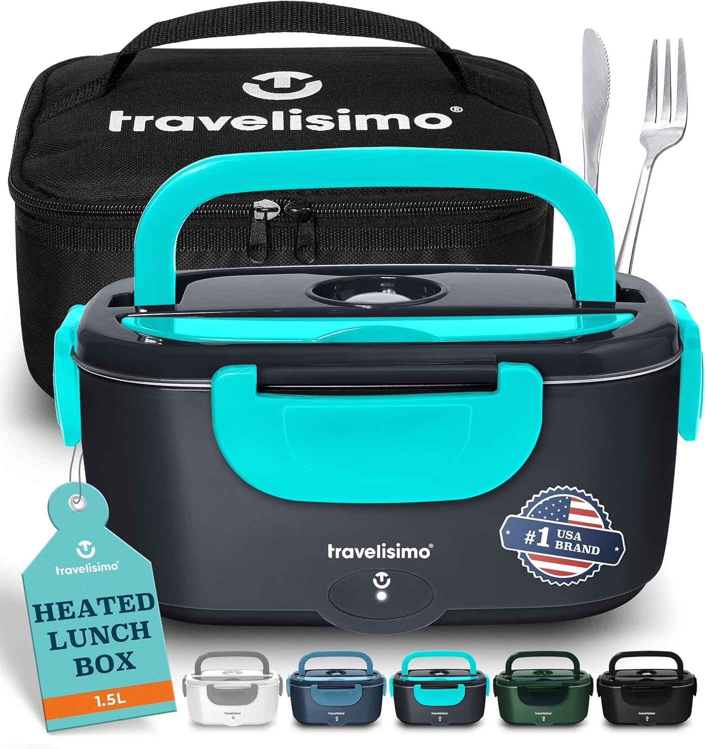 TRAVELISIMO Electric Lunch Box for Adults, 80W Heated Lunch Box 1.5L Stainless Steel Portable Food Warmer, 12/24/110V Lonchera Electrica Portatil for Travel & Work, Loncheras para Hombres de Trabajo
