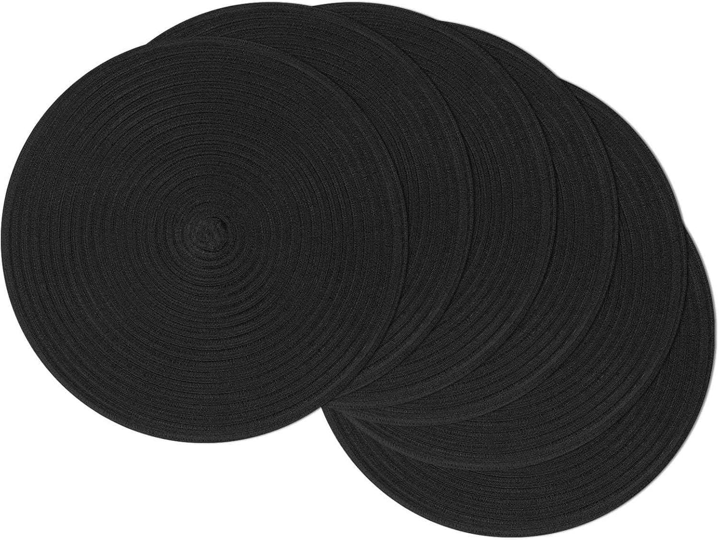SHACOS 15 inch Round Braided Placemats Set of 6 Non Slip Heat Resistant Cotton Polyester Table Mats Washable Place Mats for Kitchen Dining Party Table Decor (Beige, 6)