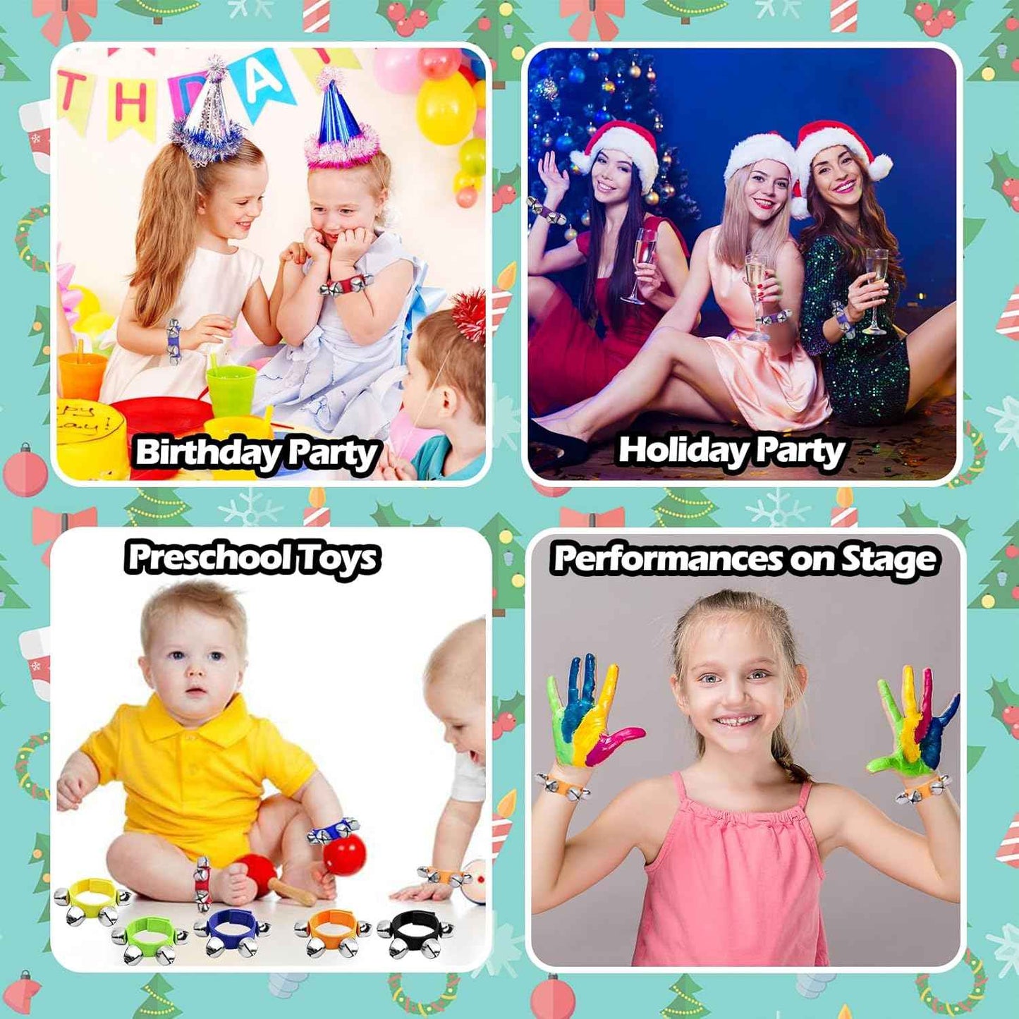 24 Pcs Wrist Band Jingle Bells,12 Colors Band Wrist Bells Ankle Bells,Adjustable Musical Hand Bells Jingle Bell Bracelets for Kids,Rhythm Instrument Percussion Christmas Party Favors