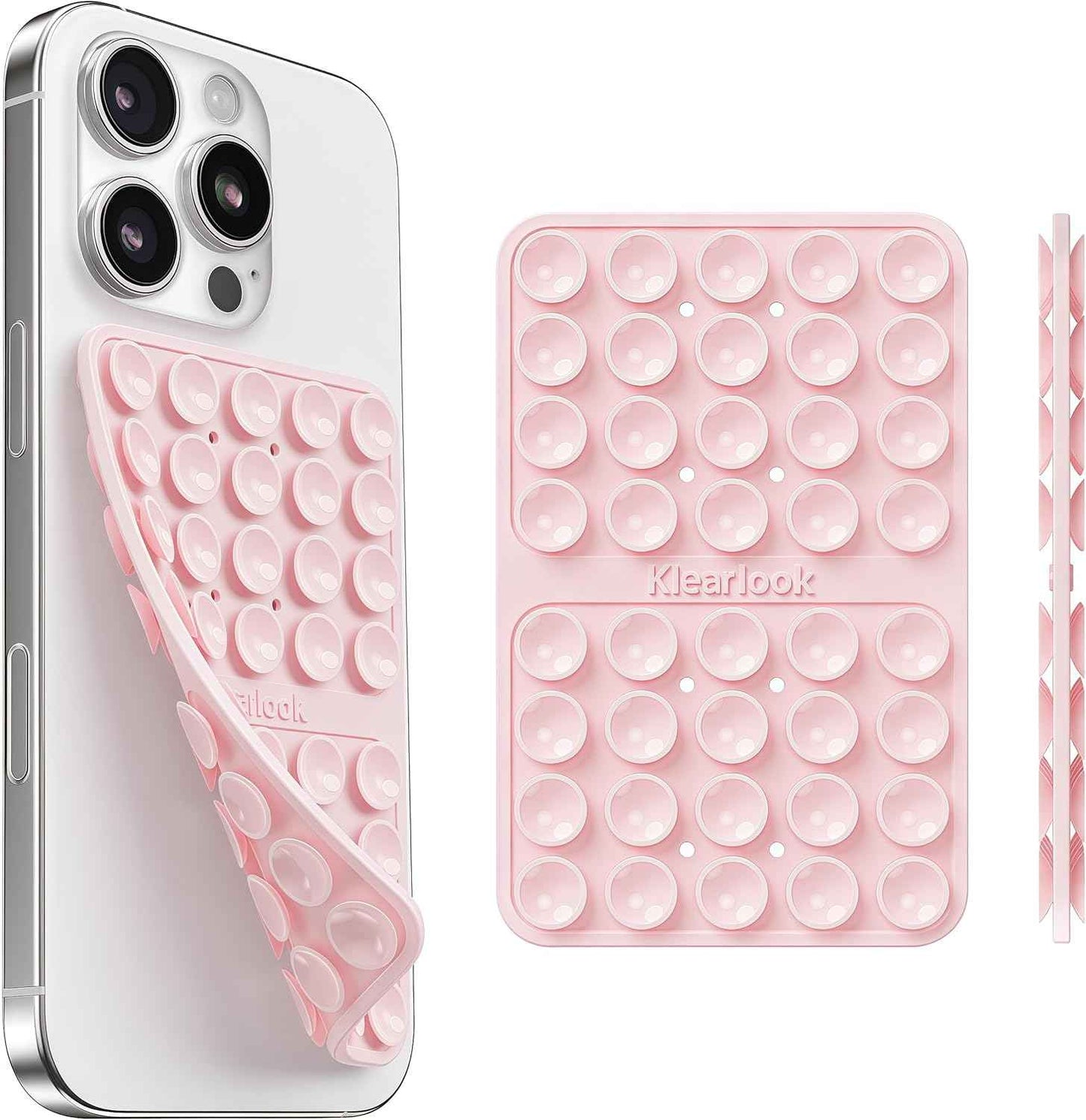 Klearlook Silicone Double-Sided Suction Cup Phone Case Detachable Mount, Sticky Phone Grip with Higher Suction Power for iPhone, Hands-Free Phone Accessories Holder for Selfies and Videos, Light Pink