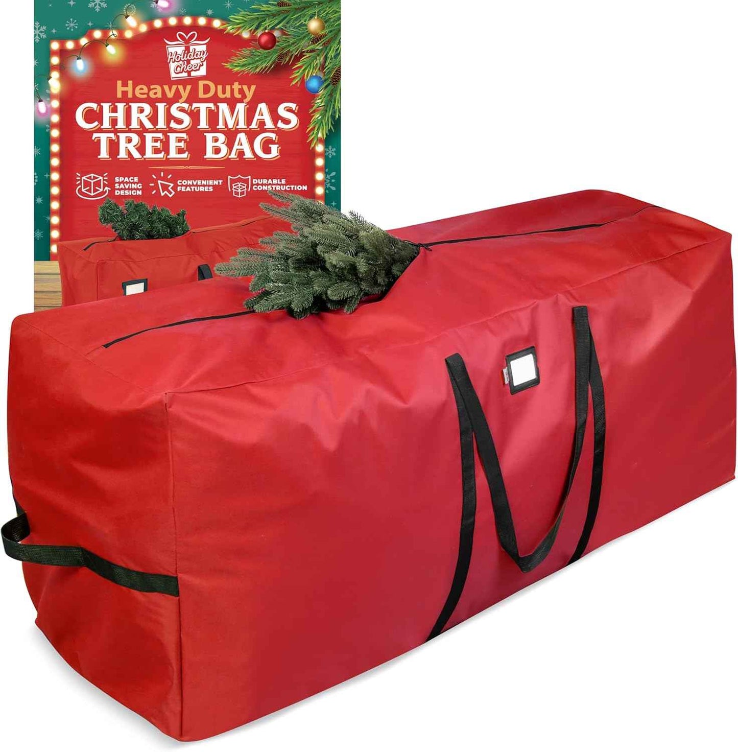 Holiday Cheer Heavy Duty Artificial Christmas Tree Storage Bag Fits Up to 9ft Tall, Waterproof with Durable Handles & Zipper Xmas Tree Storage Bag (RED)