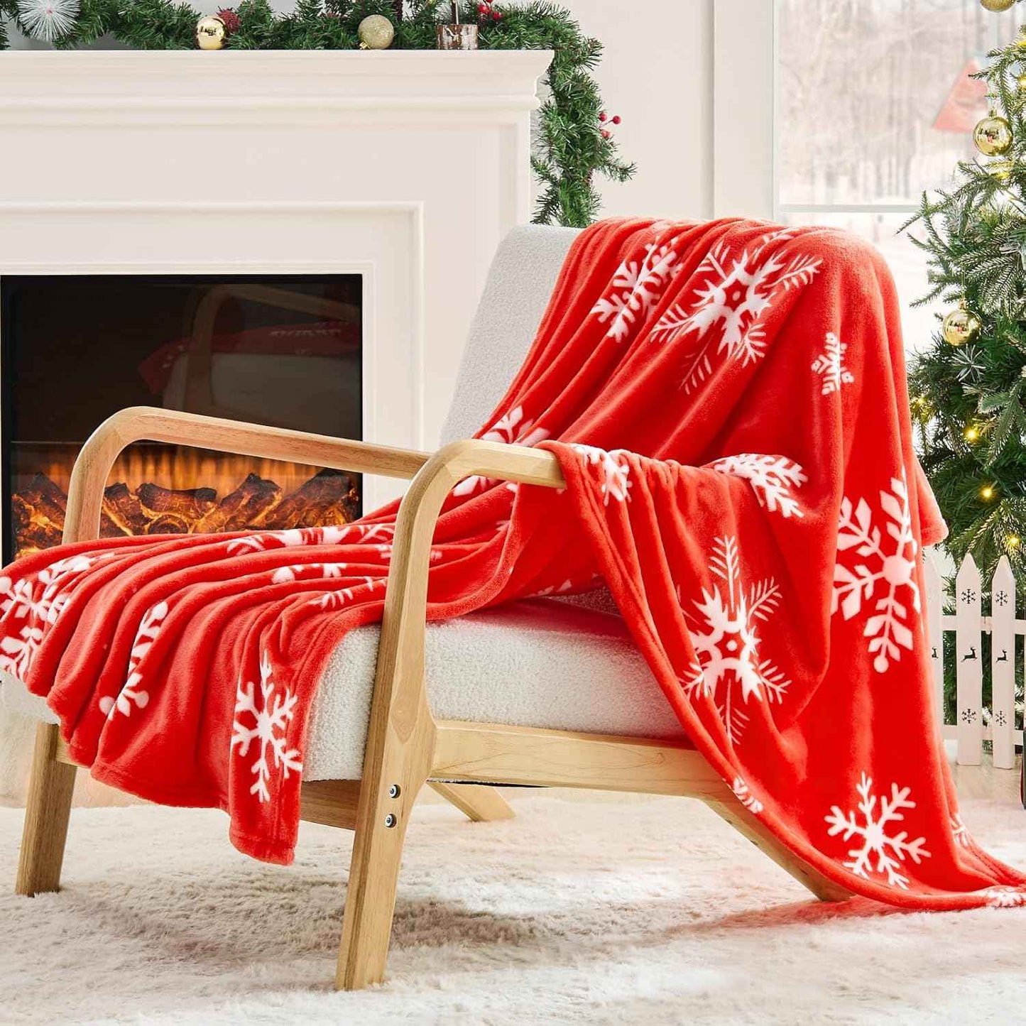 BEDELITE Christmas Throw Blanket– Cozy Holiday Blanket with Red Snowflake Design, Soft Lightweight Fleece Christmas Blanket for Couch & Bed, Festive Home Décor & Gift, 50"x60"