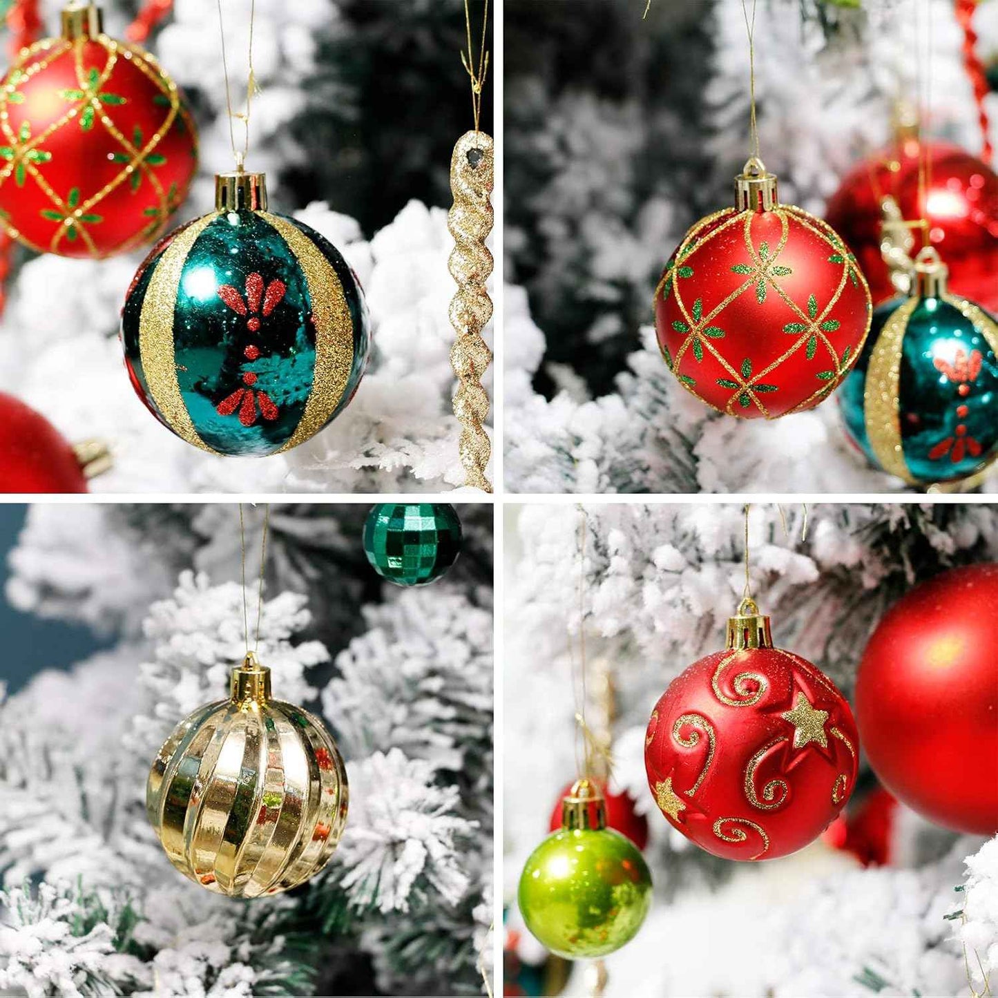 ROSELEAF 30ct 2.36" Shatterproof Christmas Tree Ornaments - Red, Green, Gold Plastic Hanging Balls - Christmas, Wedding And Engagement Occasion