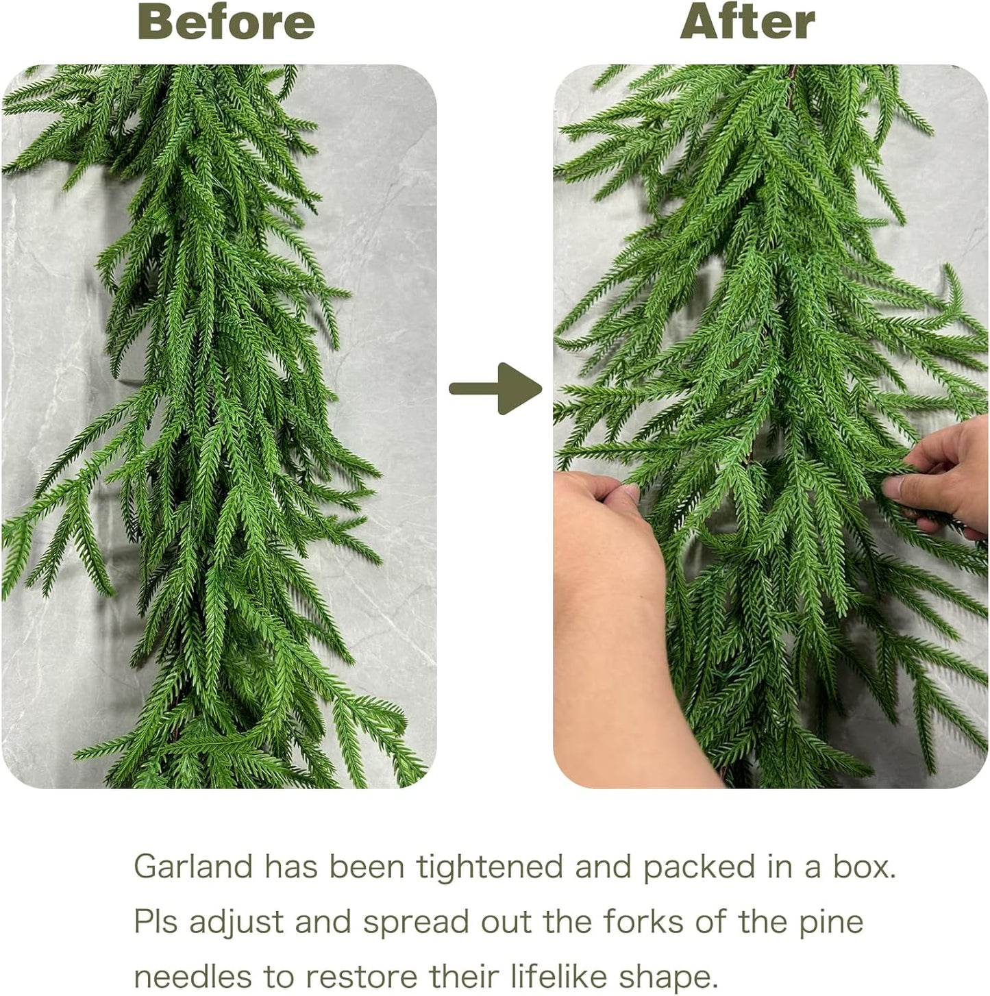 9FT Christmas Garlands Norfolk Pine Garland Real Touch Artificial Faux Greenery Garland for Holiday Indoor Outdoor Decor