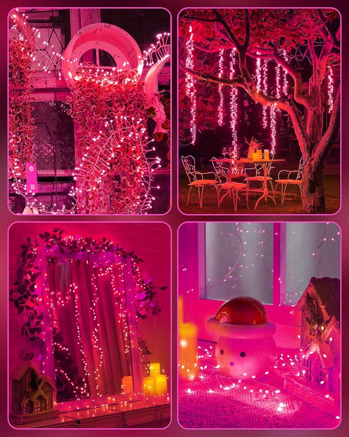 Fairy Lights Battery Operated, Twinkle String Lights Waterproof Silver Wire 5 Ft 60 LED Firecracker Valentine's Lights for DIY Wreath Wedding Bedroom Mason Jar Holiday Christmas Valentine's Day, Pink