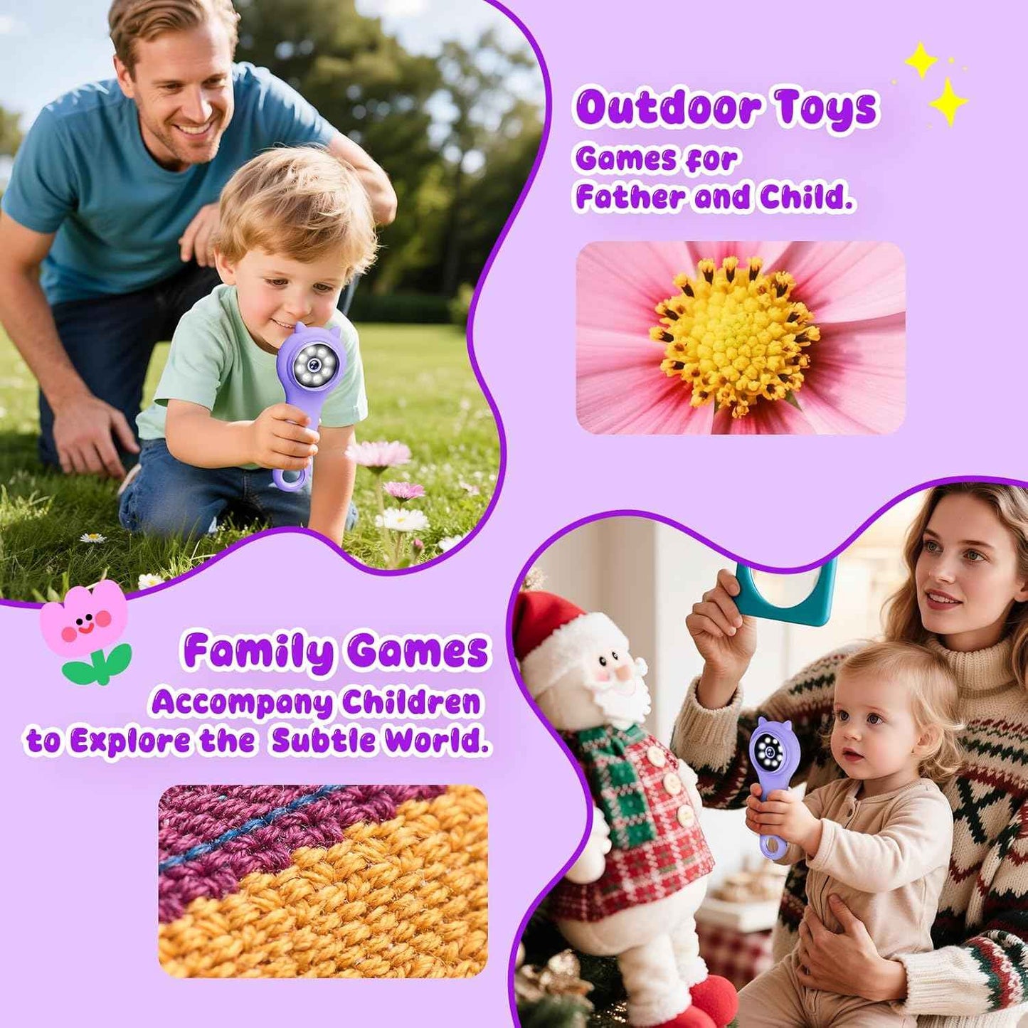 Microscope for Kids - Mini Pocket Handheld Microscope for Toddlers-STEM Educational Science Kit Toys for Christmas Birthday Gifts Toys for 5 6 7 8 9 10 11 12 Year Old GirlsοΌPurpleοΌ