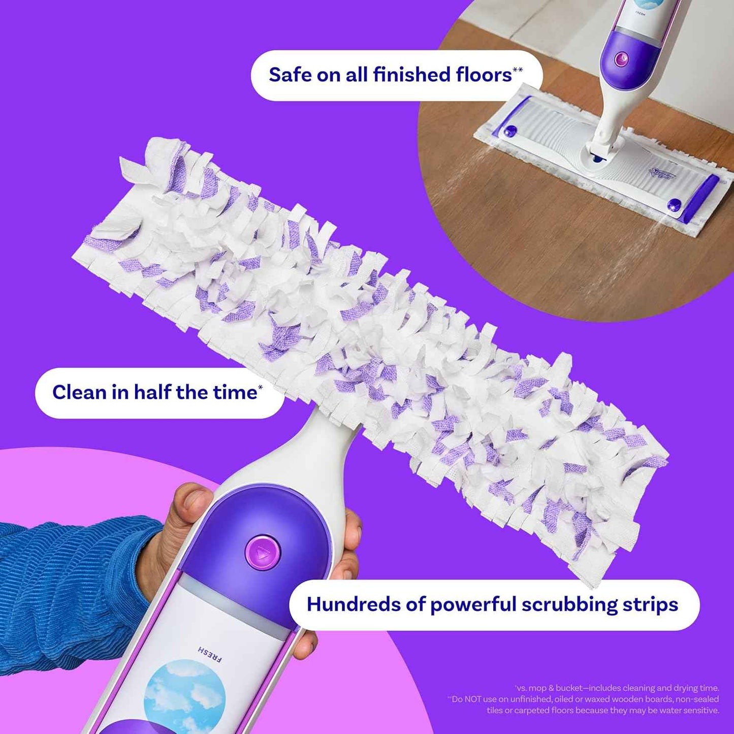 Swiffer Power Mop Refill Pack, Floor Cleaner for Mopping Tile, Vinyl, Laminate, Wood in Home, Bathroom, Kitchen, All Purpose Multi-Surface Cleaning, 5 Pads + 1 Lavender Solution