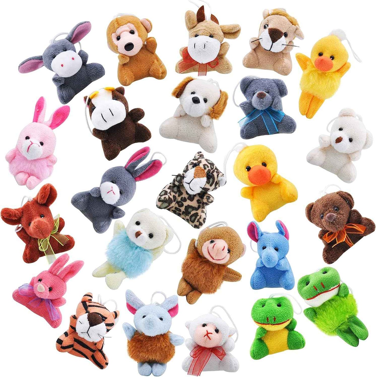 JOYIN 24 Pack Mini Animal Plush Toy Assortment (24 Units 3" Each), Animals Keychain Decoration for Kids, Small Stuffed Animal Bulk for Kids, Carnival Prizes, School Gifts, Christmas Goodie Bags