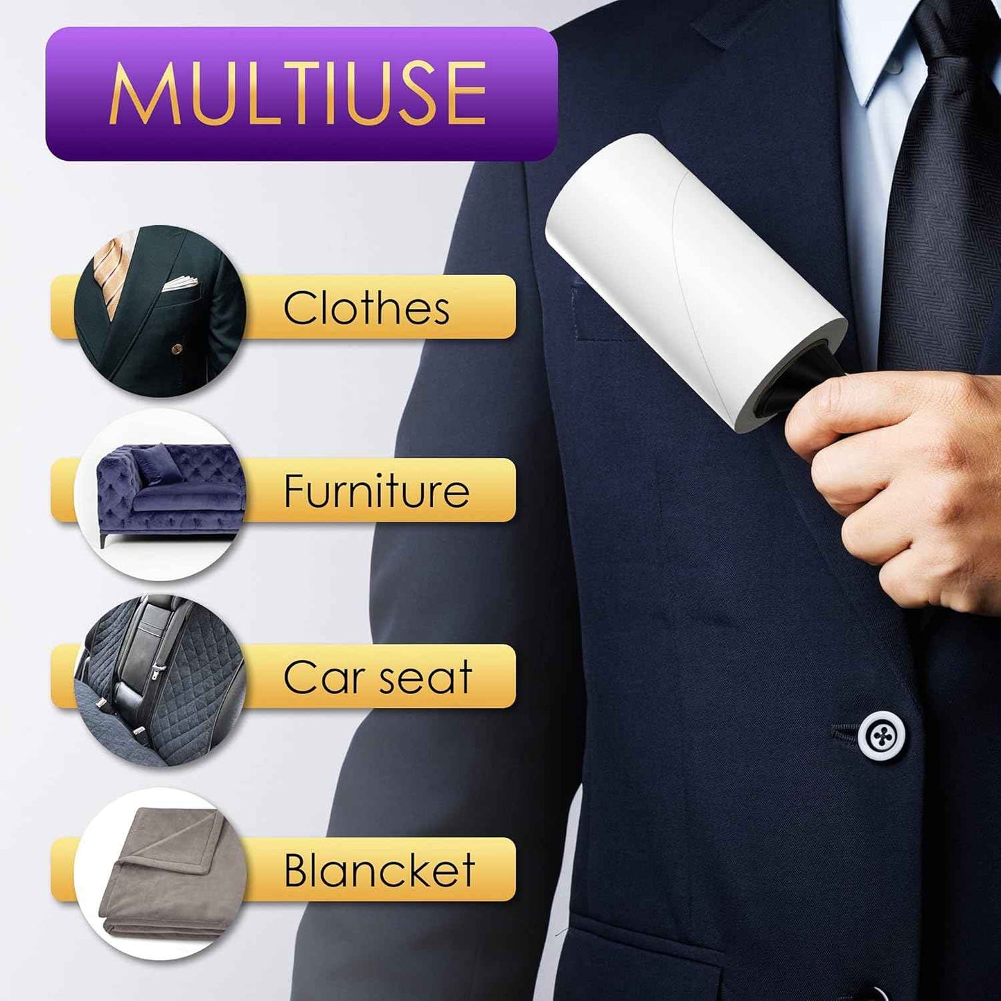 Lint Rollers Value Pack of 450 Sheets / 5 Refills, Sticky Roller, Lint Remover for Dog, Cat, Pet Hair, Lint Rollers for Clothes, Carpet, Couch, Furniture, Car Seats White