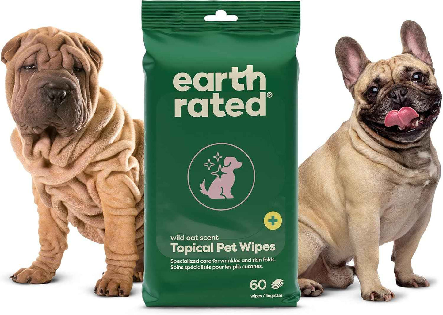 Earth Rated Pet Wipes for Dogs and Cats, Hypoallergenic, Cleaning and Hydrating, for Grooming Paws, Body and Butt, Unscented, 100 Count