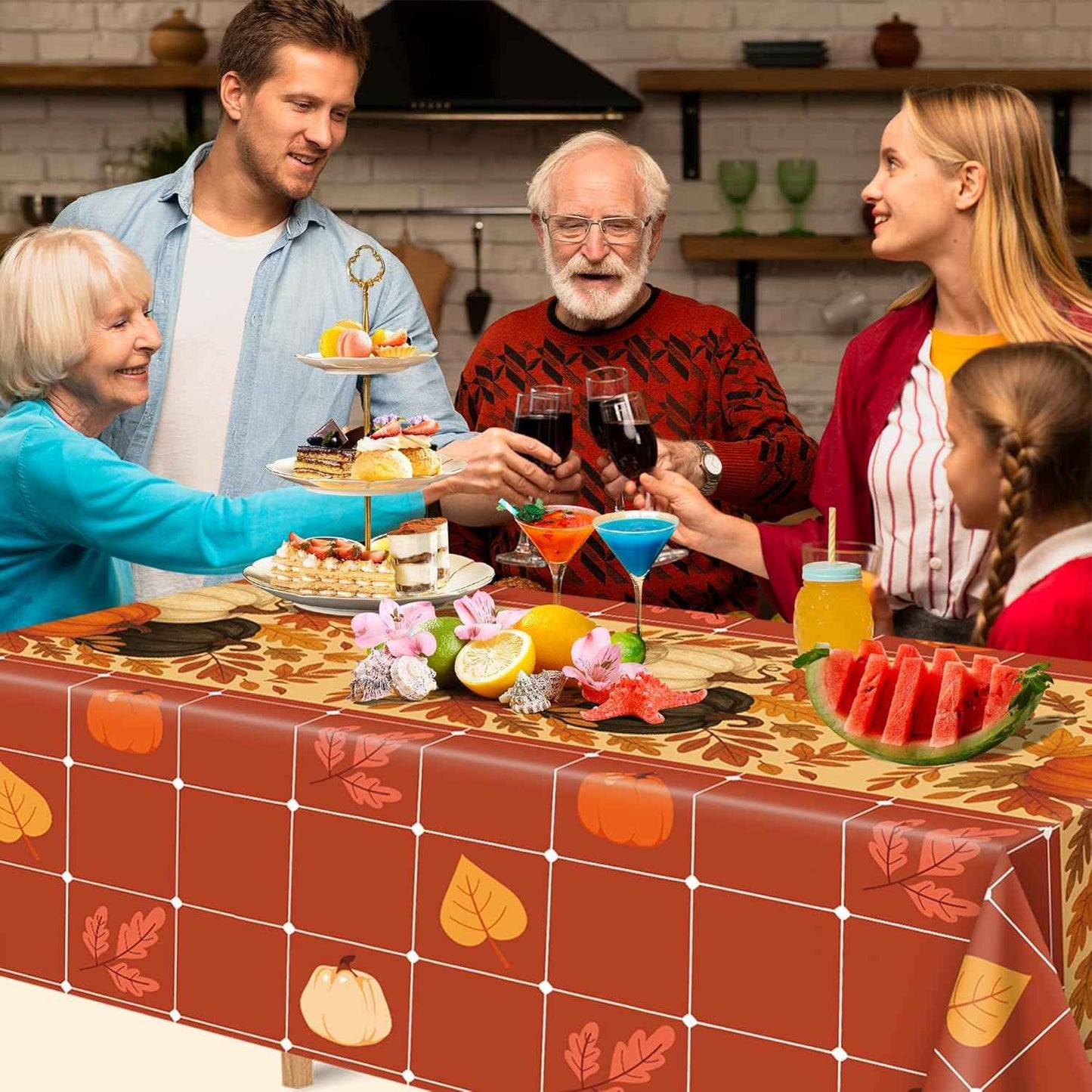 OHOME Thanksgiving Tablecloth - Thanksgiving Decorations - Friendsgiving Table Decor for Party Favors Essentials Backdrop Outdoor Indoor,52''x87'',2 Pack