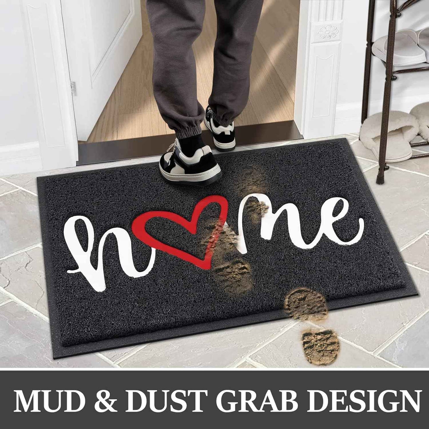 StepLively Door Mat Home Welcome Mats Outdoor and Indoor, Heavy-Duty Low-Profile Non-Slip Front Welcome Mat for Home Entrance, Outside Entry, Yard, Floor, Patio (30''x17.5'', Black)