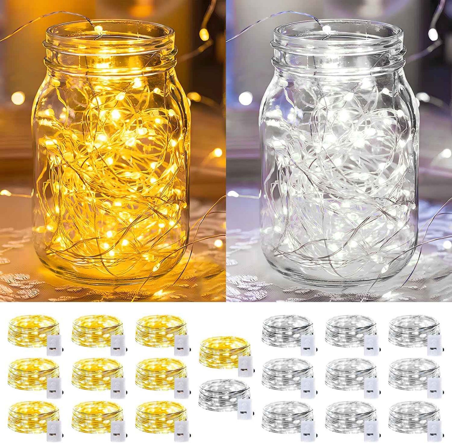 20 Pack LED Fairy Lights Battery Operated,3 Features Blinking Slowly Blinking & just on 7FT 20 LED Waterproof Mini Twinkle String Lights for Wedding Mason Jars Party Christmas Decorations(Warm White)