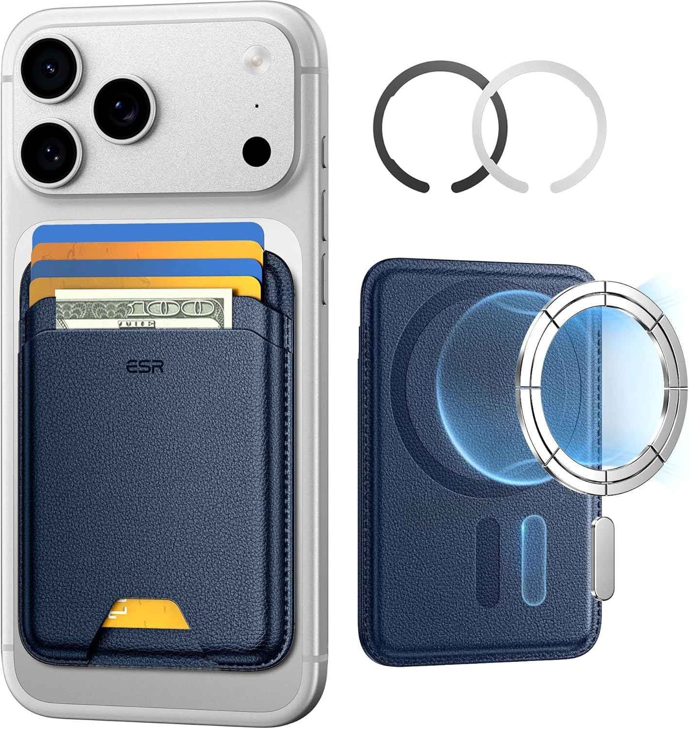 ESR for MagSafe Wallet, 5-Card Holder With RFID Blocking, MagSafe Sticker Included, Slim Magnetic Wallet for iPhone 17/16/15/14/13/12 Series and Selected Samsung Devices, Not for 13/12 Mini, Black