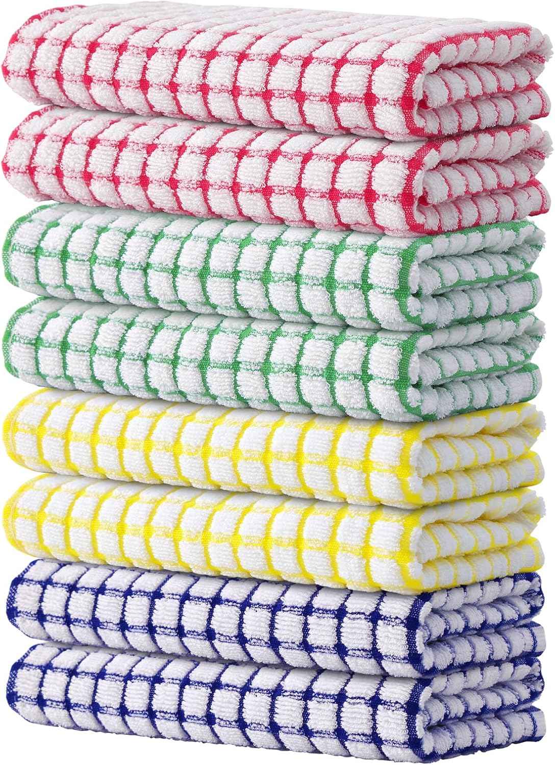 Kitinjoy Cotton 8 Pack Terry Kitchen Dish Cloths, 12 x 12 Inches Super Soft and Absorbent Dish Rags, Quick Drying Dish Towels for Washing Dishes, Mixed Color