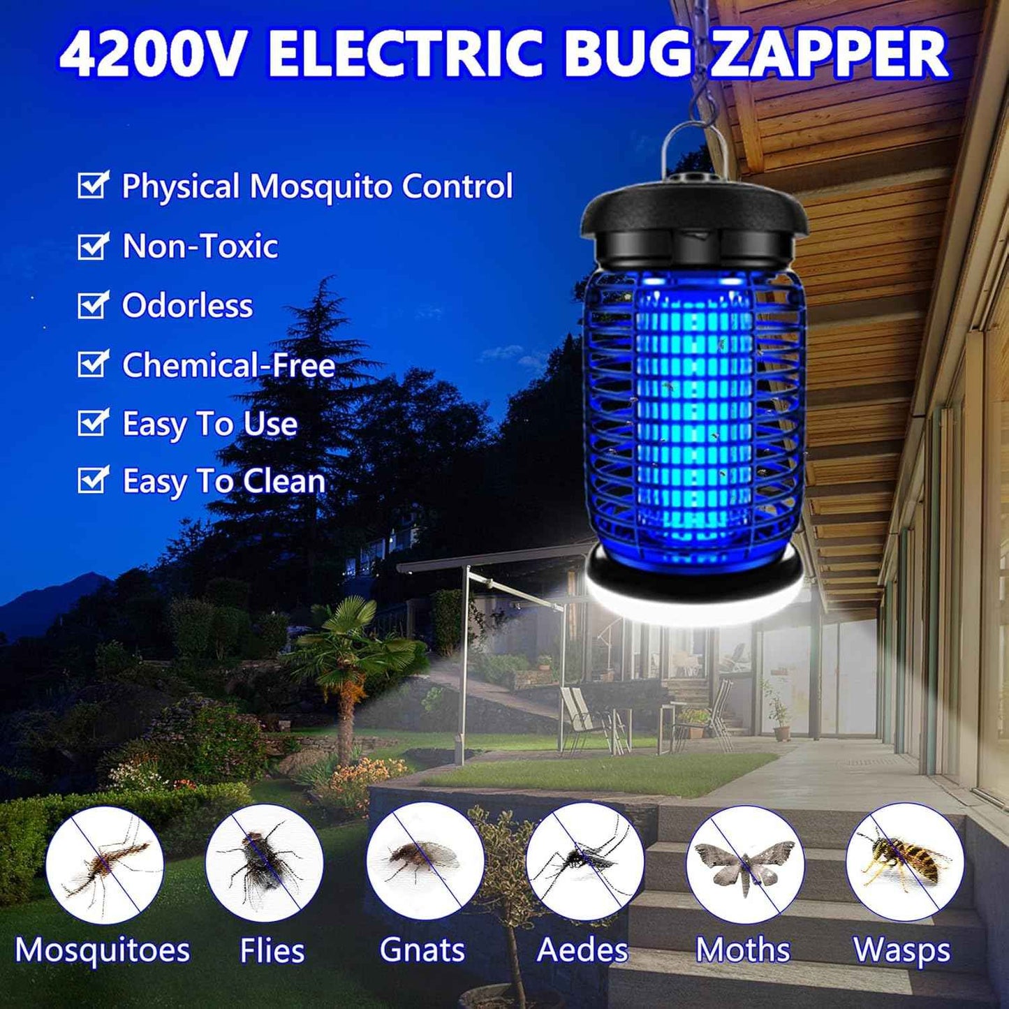Bug Zapper Outdoor, Mosquito Zapper with LED Light, Fly Zapper Outdoor Indoor, Insect Zapper Electric Fly Traps, Plug in Mosquito Killer for Patio Yard