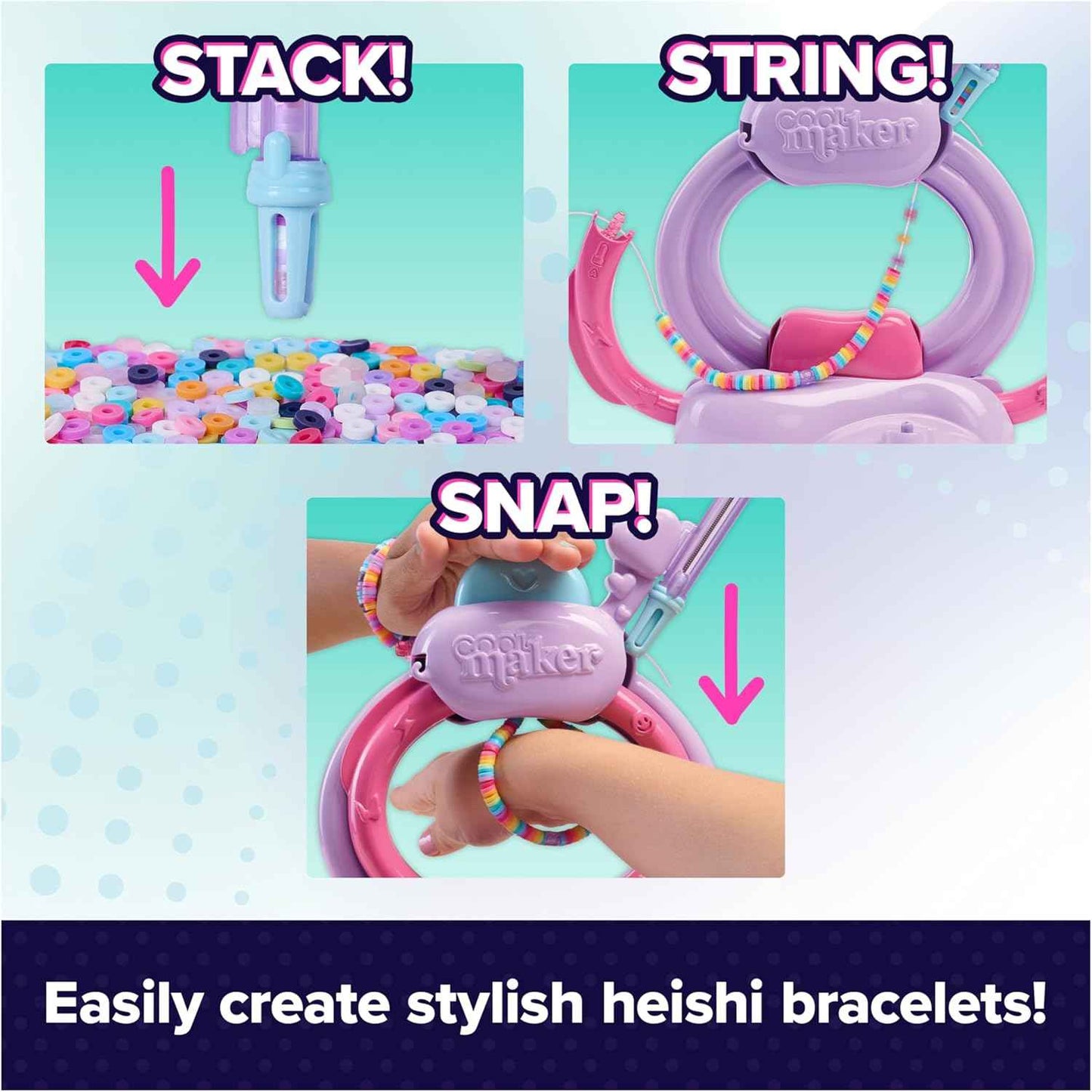 Cool Maker, Stack’d Heishi Studio Bracelet Making Kit with Easy Beading Pen & Over 1200 Beads for Bracelets, Makes 15, Gifts & Stocking Stuffers for Girls Ages 7 and up