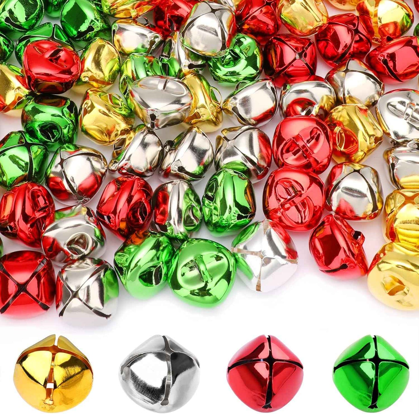 Augshy 120 Pieces Multicolour Jingle Bells, 2/5 Inch Craft Bell Bulk for Christmas Home and Pet Decorations Xmas Decor Party Favors Supplies