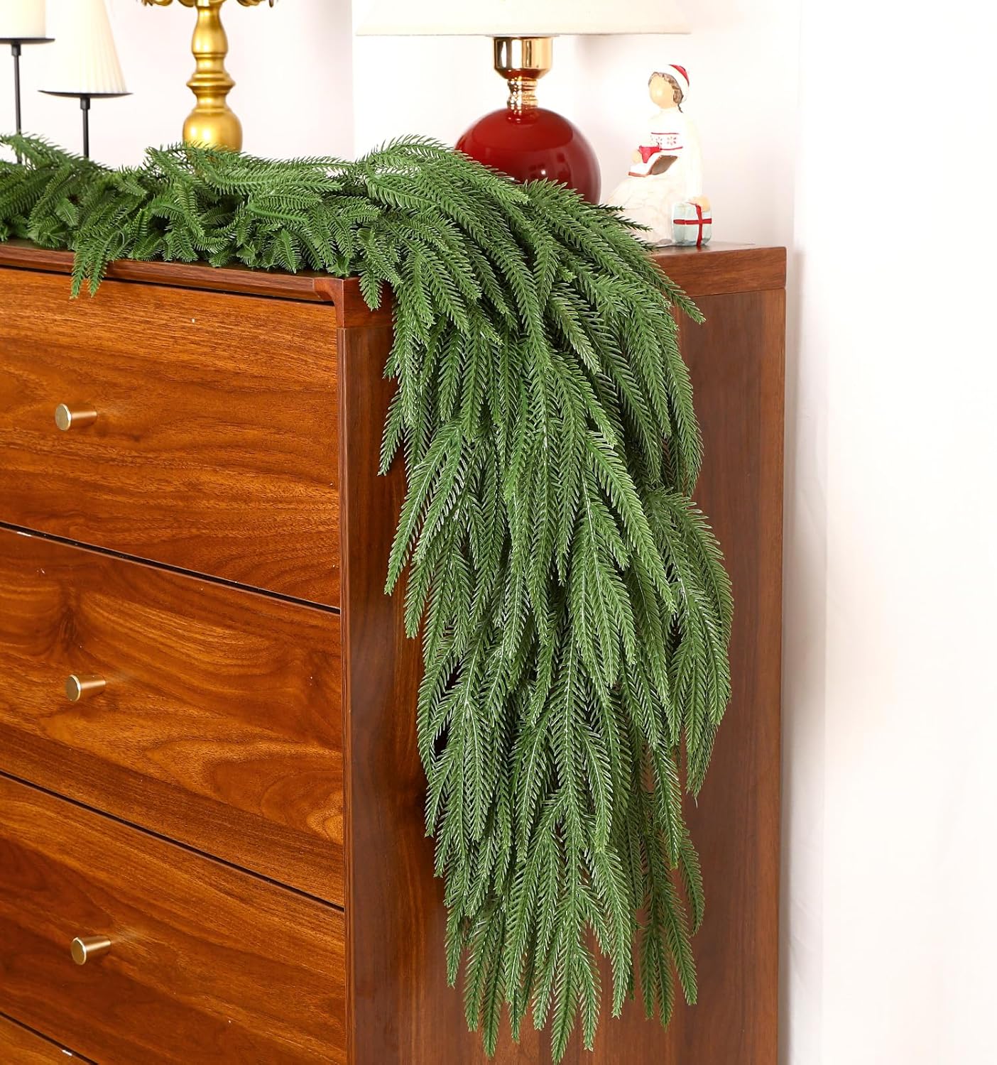 Alupssuc 9ft Christmas Garland, Real Touch Norfolk Pine Garland - Pine Garland, Artificial Greenery Christmas Garland for Mantle, Table, Fireplace, Indoor, Outdoor Christmas Decorations