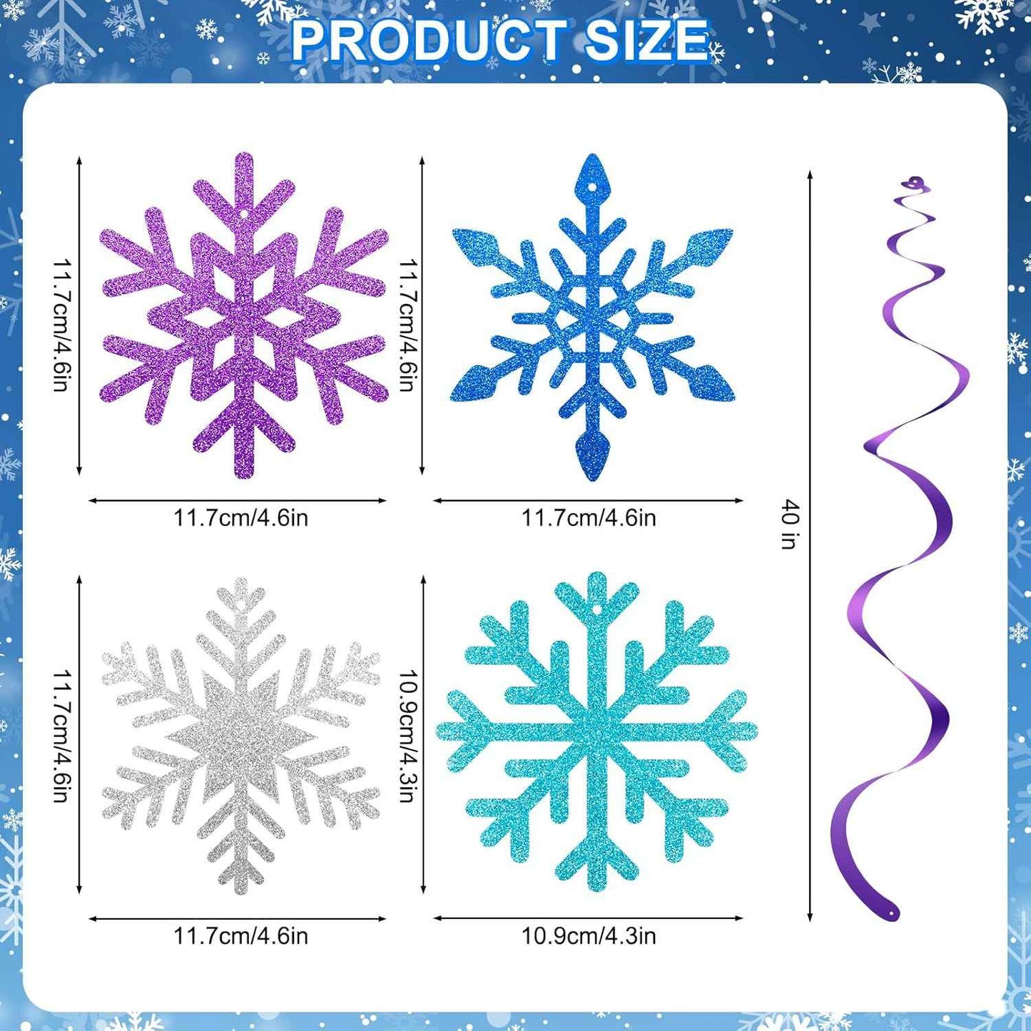 20 Pcs Winter Snowflake Hanging Swirl Decorations - Snowflake Hanging Ceiling Streamers Blue Silver Purple Garland Ornament for Frozen Winter Wonderland Holiday Birthday Party Decorations