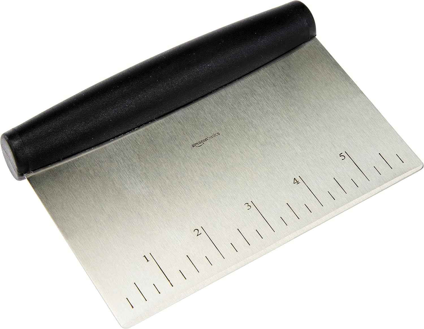 Amazon Basics Multi-Purpose Stainless Steel Scraper/Chopper with Contoured Grip, 6", Black, Silver