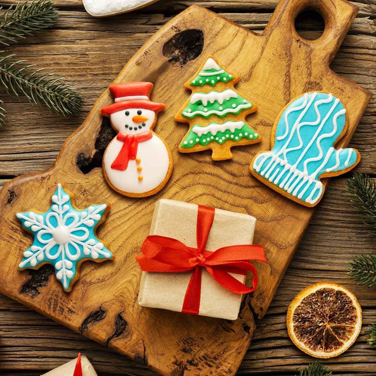 Christmas Cookie Cutters Set of 9 Pieces, Metal Shapes for Winter Holiday: Christmas Tree, Snowflake, Gingerbread Men, Angel, Star, Mitten, Candy Cane, Snowman