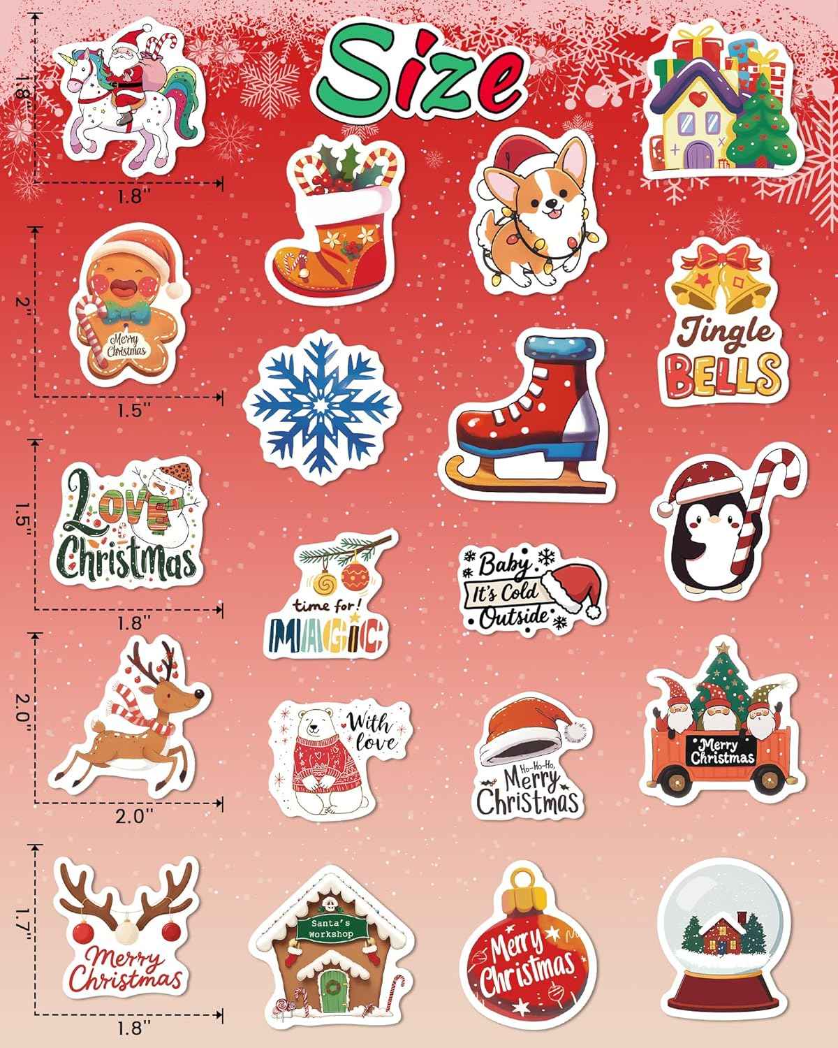 300 PCS Christmas Stickers for Kids, Christmas Party Favors Stocking Stuffers Vinyl Water Bottles Stickers Crafts Gifts for Classroom Students Holiday Sticker for Kids Teens Adults