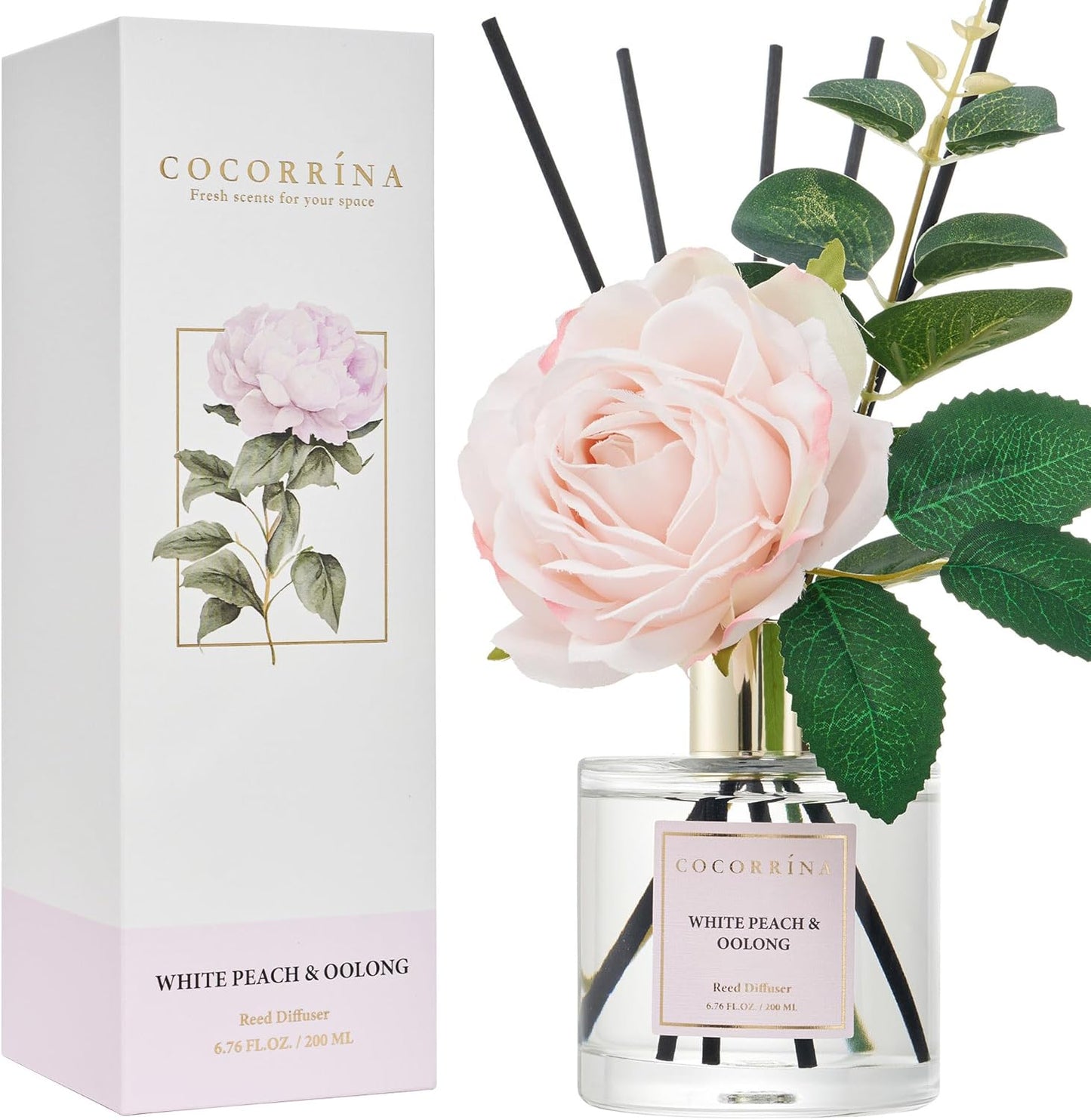 Cocorrína Premium Reed Diffuser Set with Preserved Baby's Breath & Cotton Stick Cashmere Vanilla | 6.7 fl oz Scent Fragrance Oil Diffuser for Bedroom Bathroom Home Décor