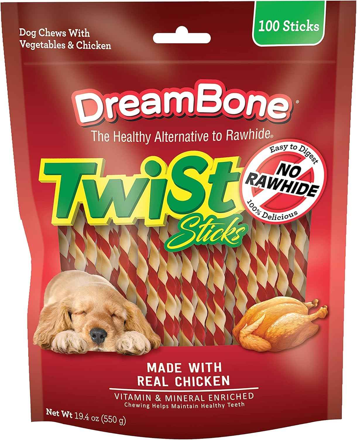 DreamBone Twist Sticks, Made With Real Chicken, Rawhide-Free Chews for Dogs, 50 Count